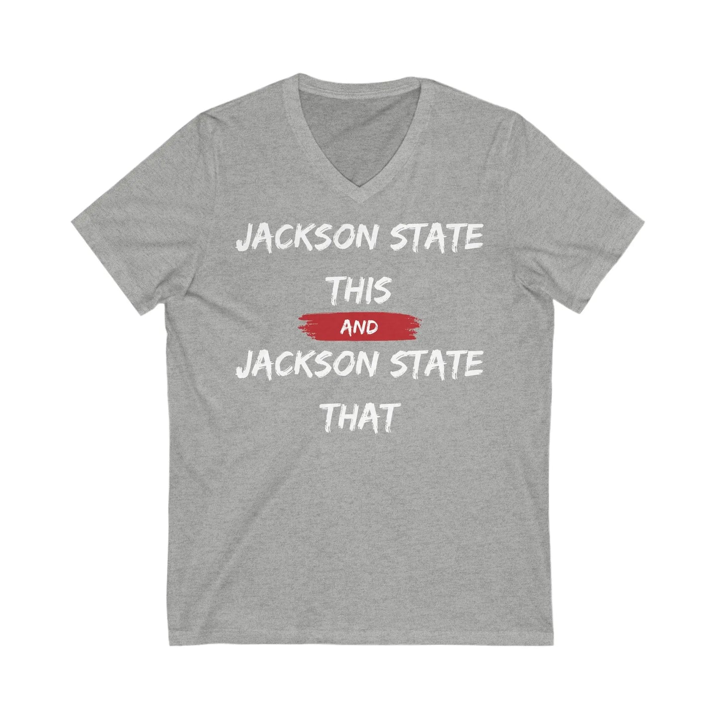 Jackson State This, Jackson State That White Red Block Men's Jersey Short Sleeve V-Neck Tee Printify