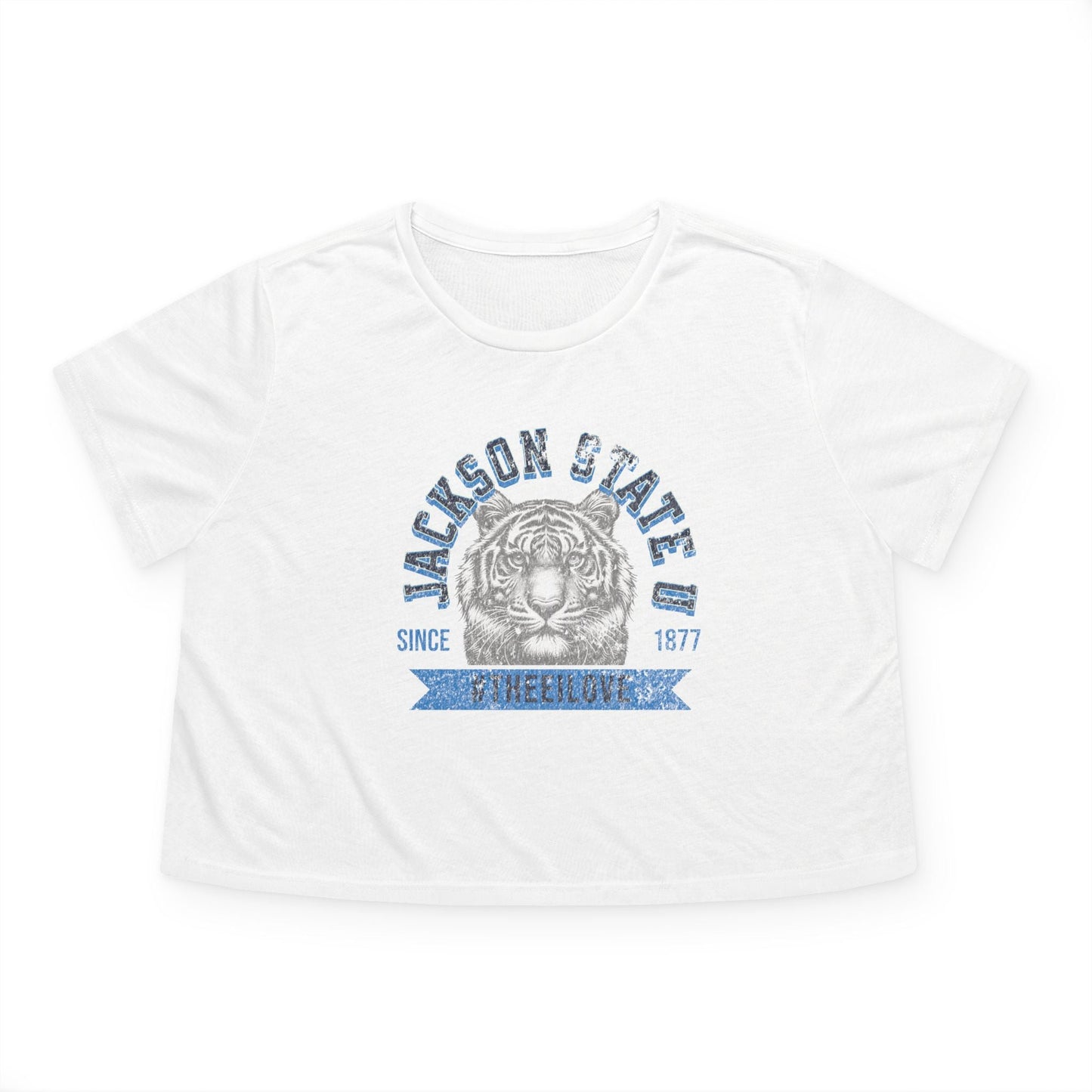 Jackson State Univ #TheeILove Women's Baby Blue Women's Flowy Cropped Tee Printify