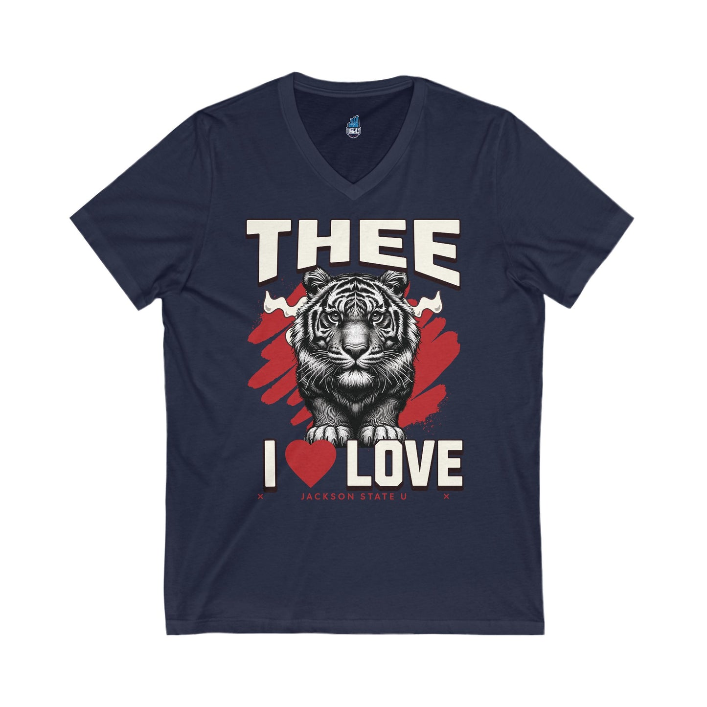 #TheeILove Jackson State U Tigerhead Men's Red Jersey Short Sleeve V-Neck Tee - Thee Shirts