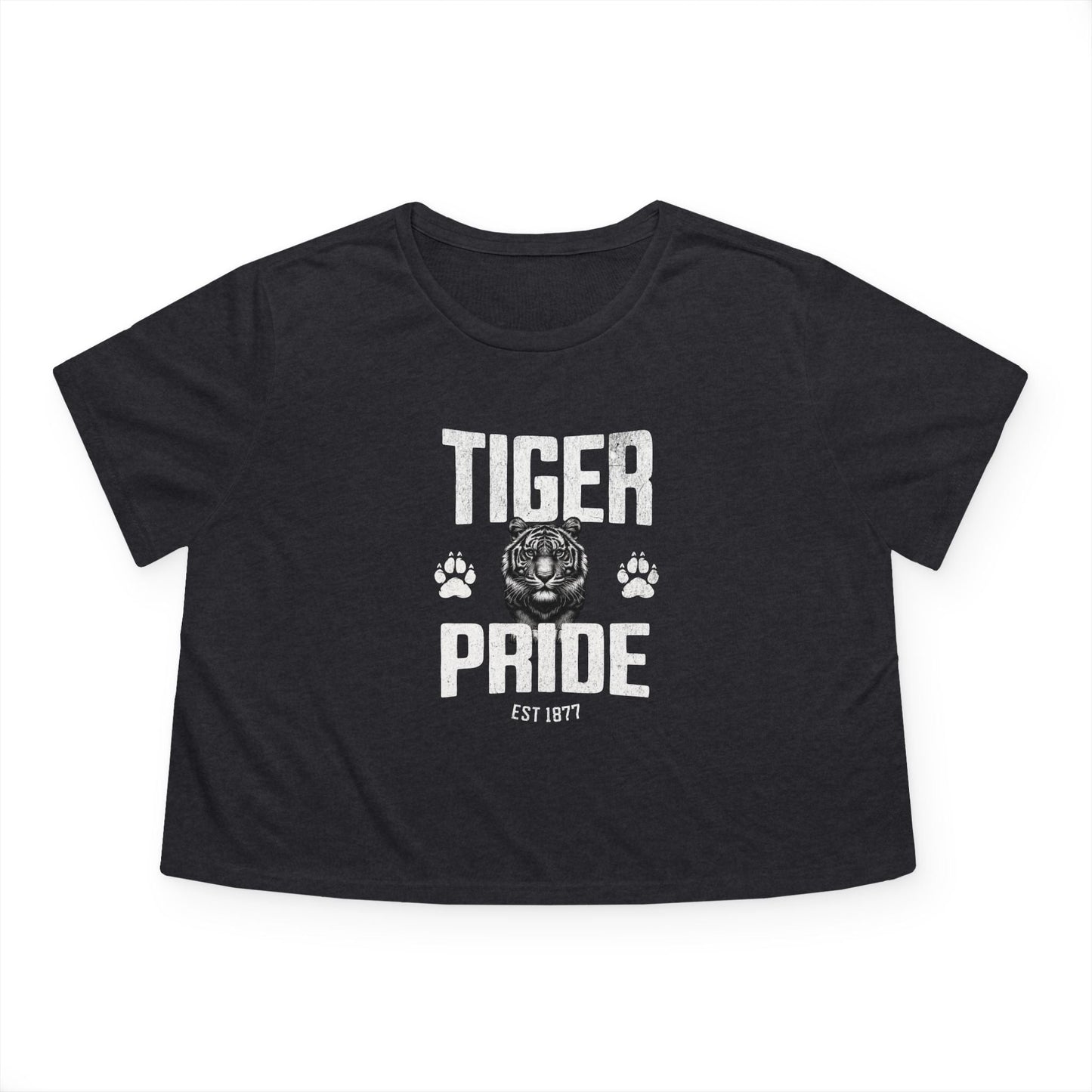 Tiger Pride Tigerhead White Women's Flowy Cropped Tee Printify