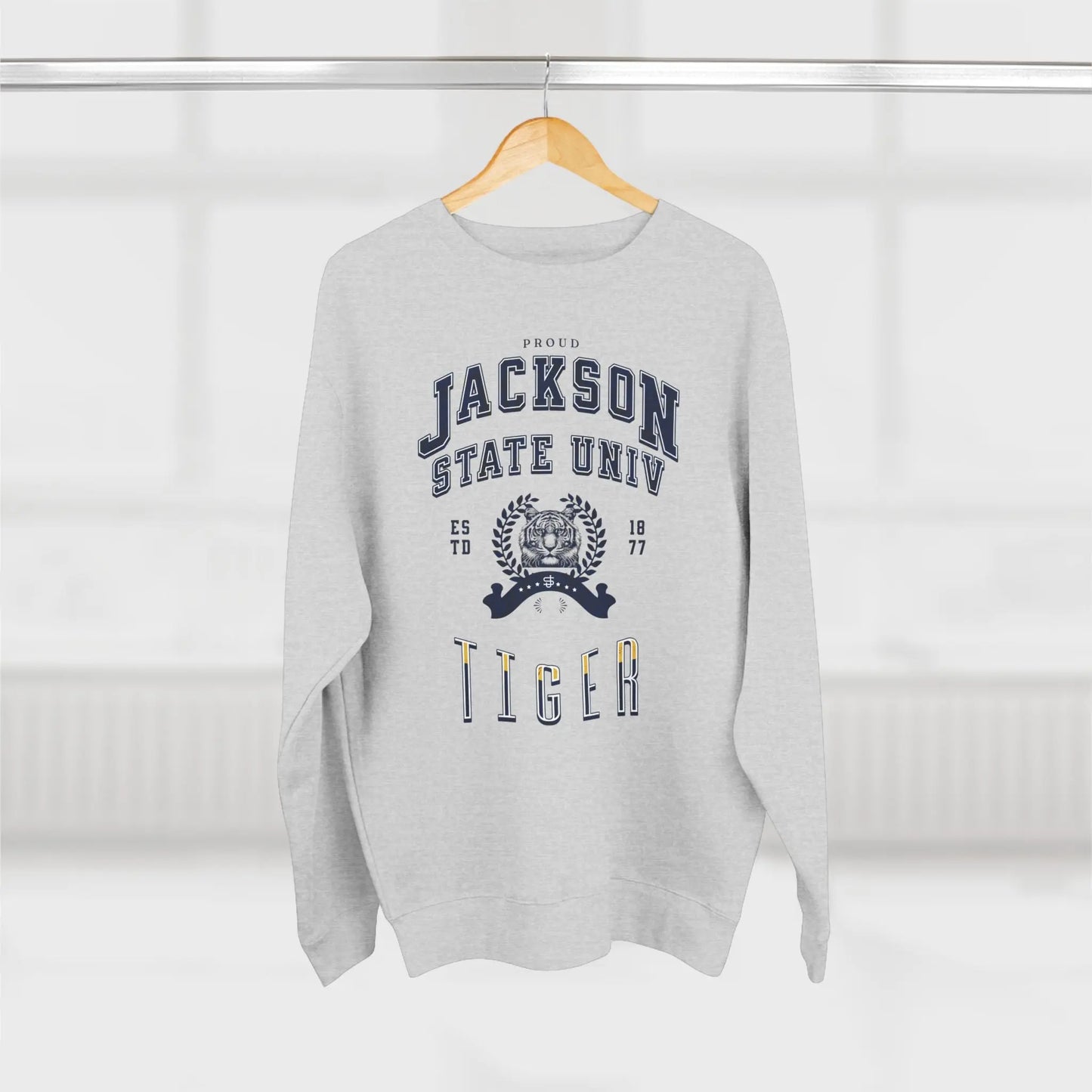 Proud Jackson State Univ Tiger Men's Navy Crewneck Sweatshirt Printify