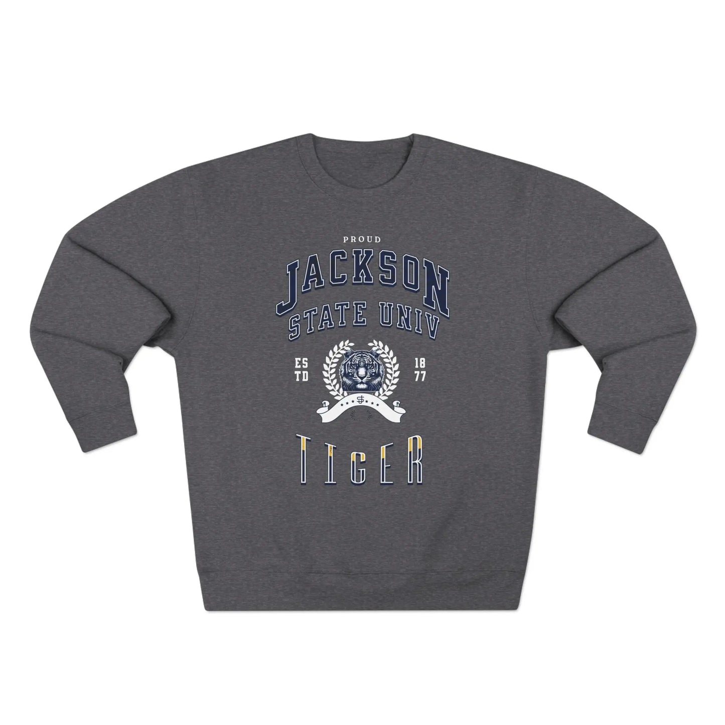 Proud Jackson State Univ Tiger Men's White Crewneck Sweatshirt Printify