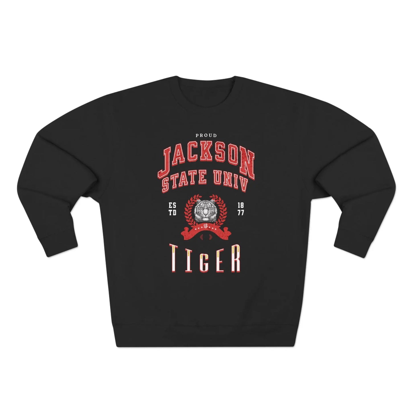 Proud Jackson State Univ Tiger Men's Red Crewneck Sweatshirt Printify