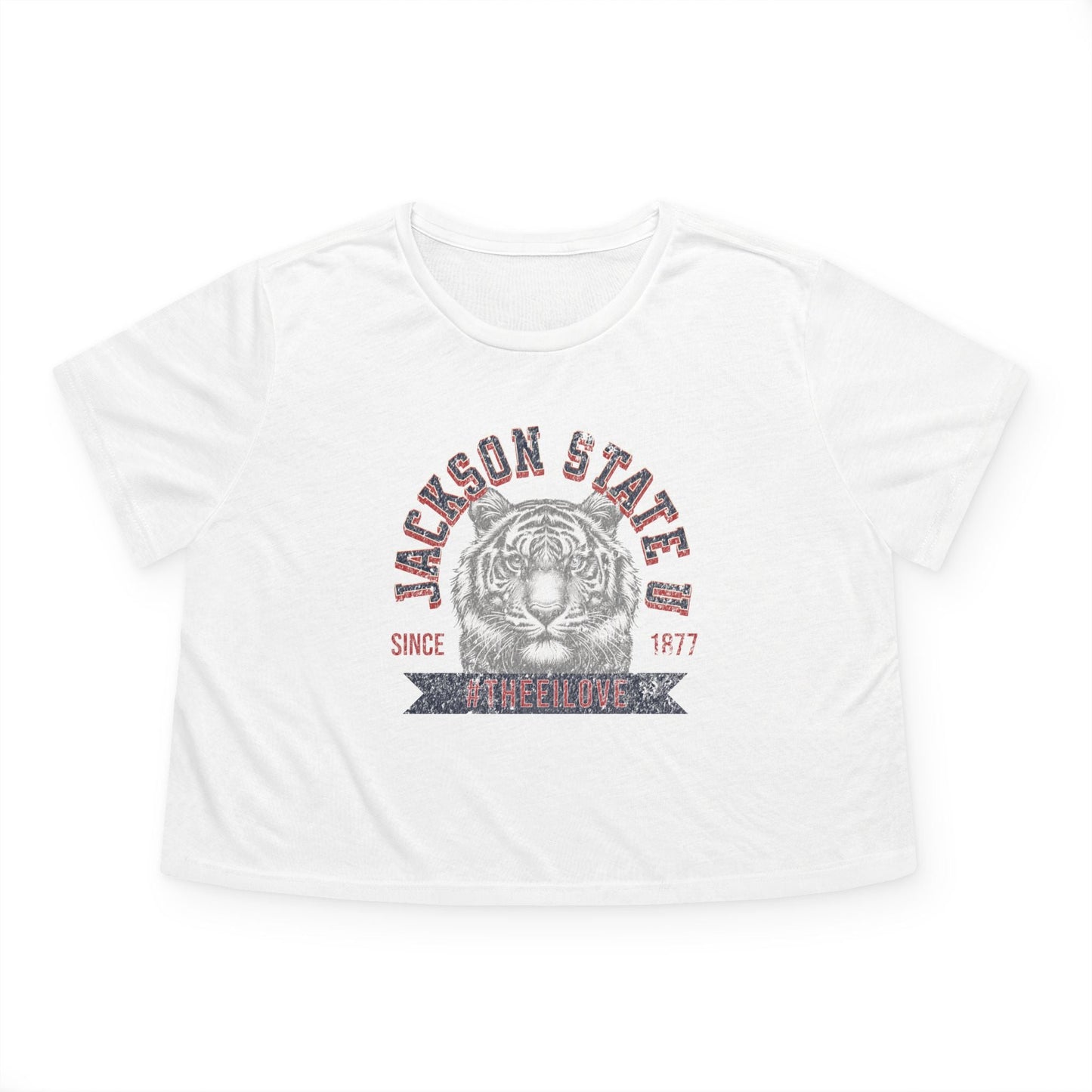 Jackson State Univ #TheeILove Women's Navy Women's Flowy Cropped Tee Printify
