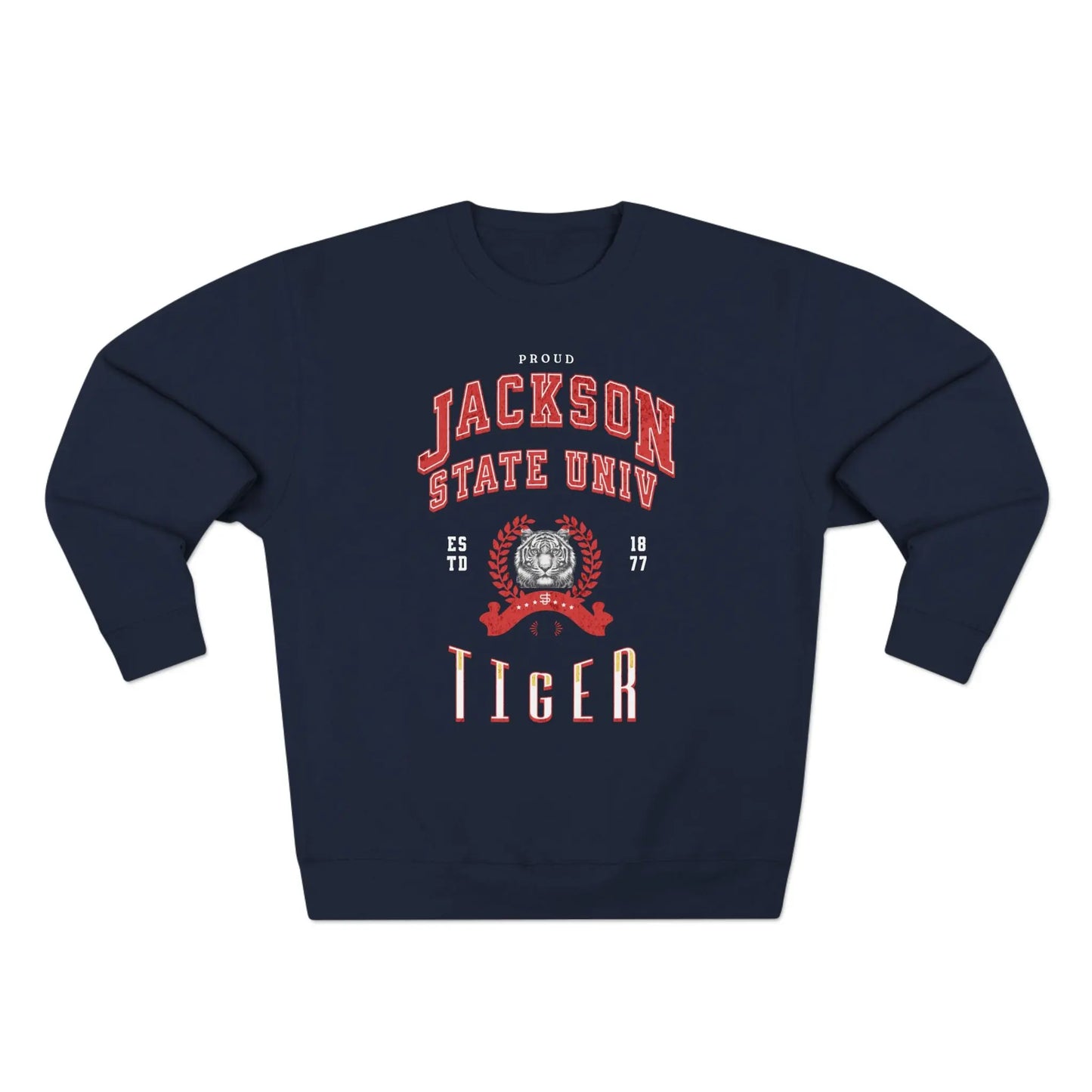 Proud Jackson State Univ Tiger Men's Red Crewneck Sweatshirt Printify