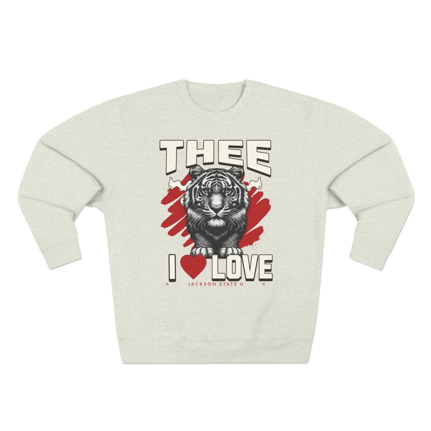 #TheeILove Jackson State U Tigerhead Men's Red Crewneck Sweatshirt Printify