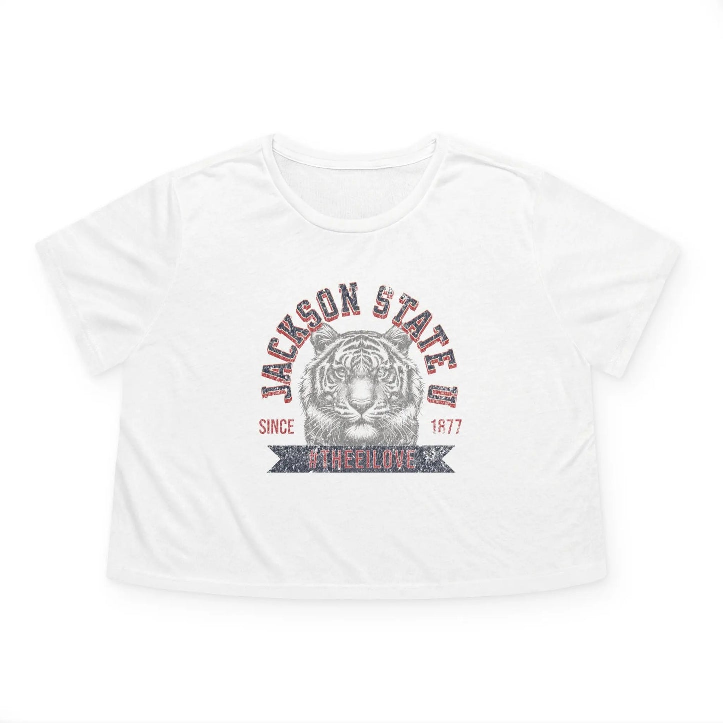 Jackson State Univ #TheeILove Women's Navy Women's Flowy Cropped Tee Printify