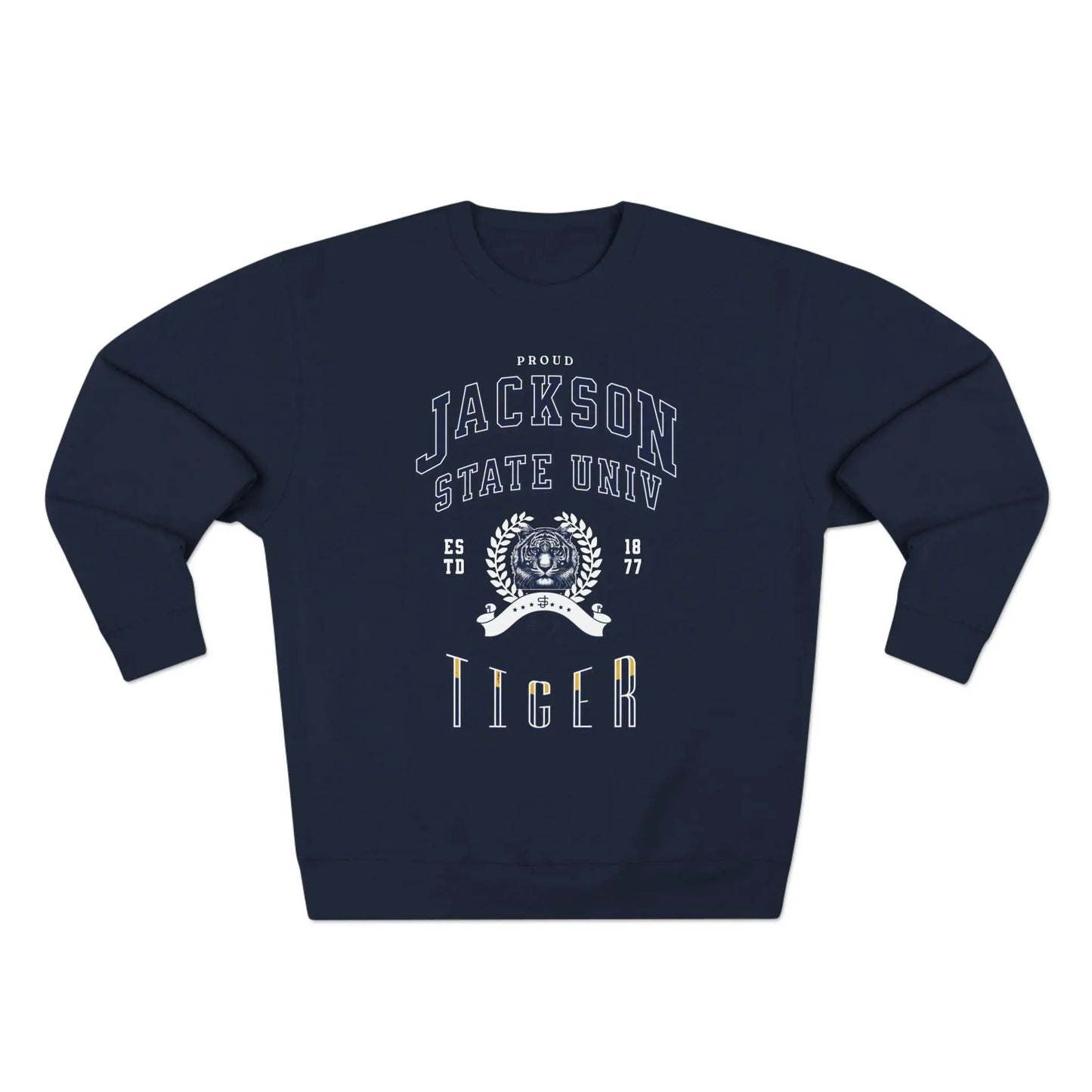 Proud Jackson State Univ Tiger Men's White Crewneck Sweatshirt Printify