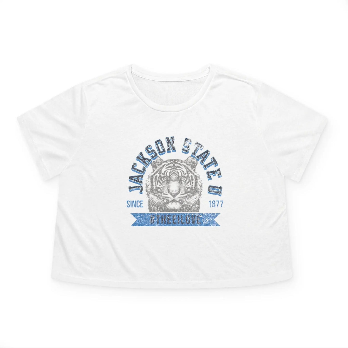 Jackson State Univ #TheeILove Women's Baby Blue Women's Flowy Cropped Tee Printify