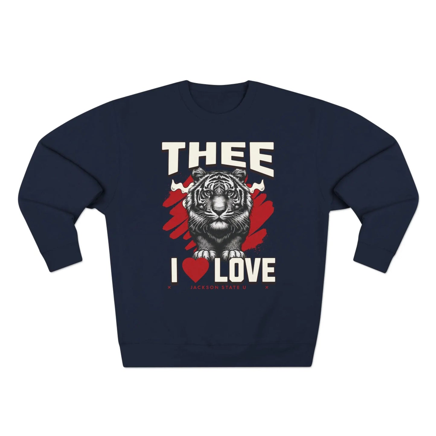 #TheeILove Jackson State U Tigerhead Men's Red Crewneck Sweatshirt Printify