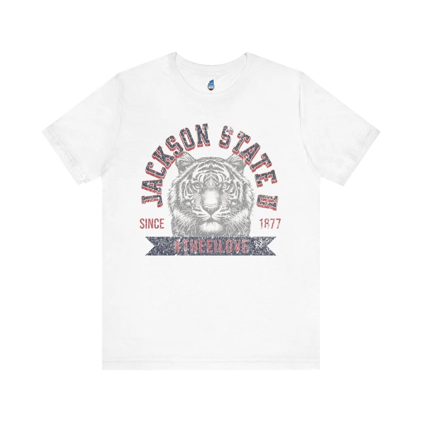 Jackson State Univ #TheeILove Men's Red Jersey Short Sleeve Tee Printify
