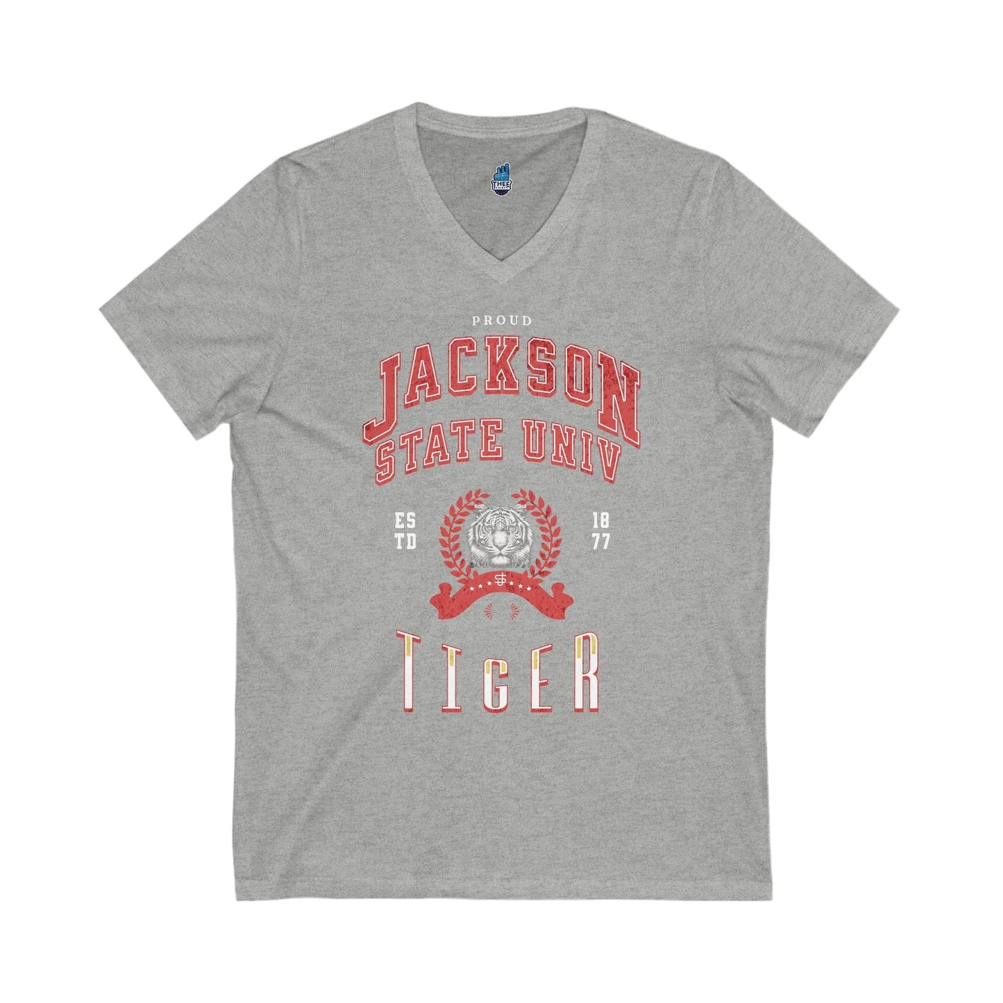 Proud Jackson State Univ Tiger Men's Red Jersey Short Sleeve V-Neck Tee Printify