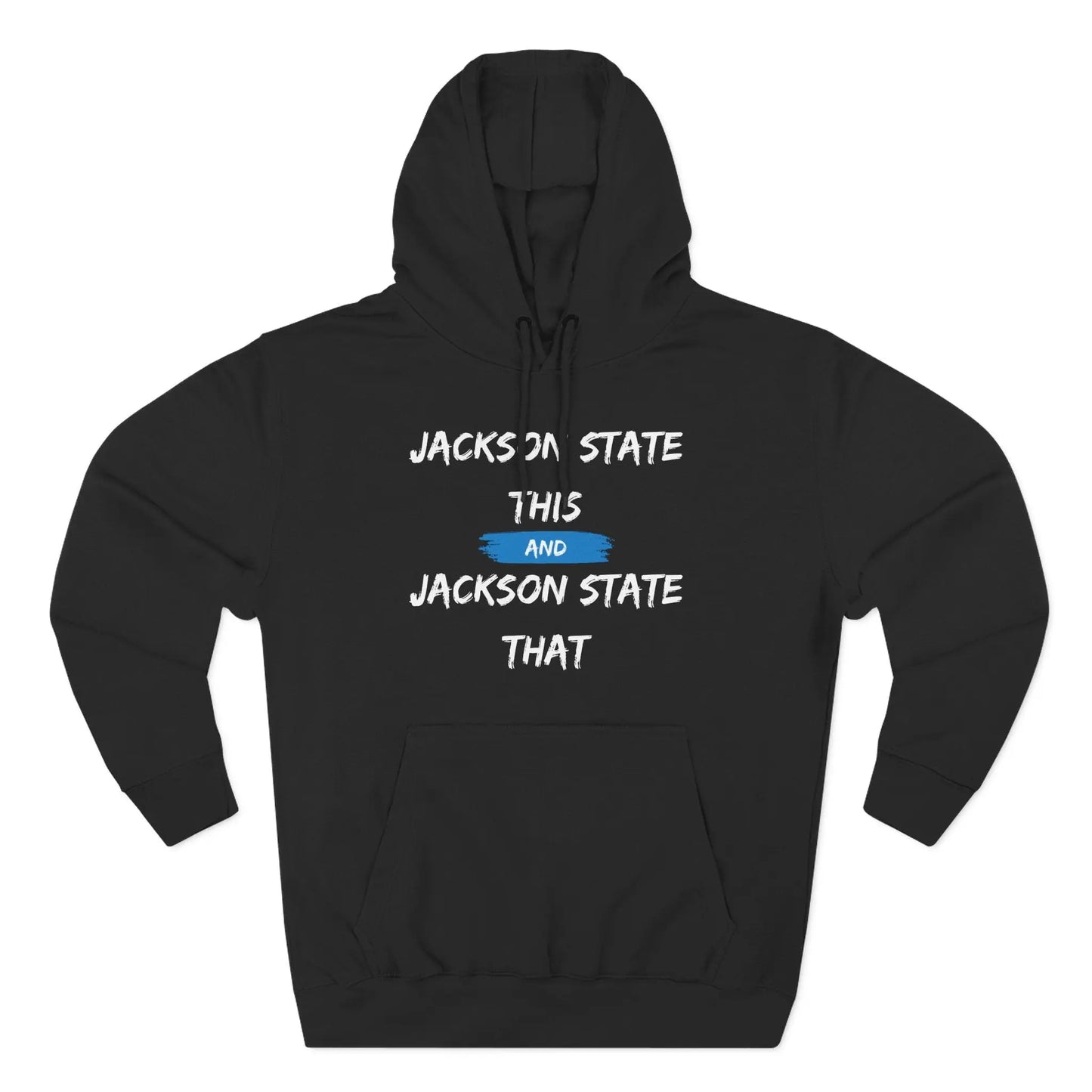 Jackson State This, Jackson State That Women's Block White Baby Blue Premium Pullover Hoodie Printify
