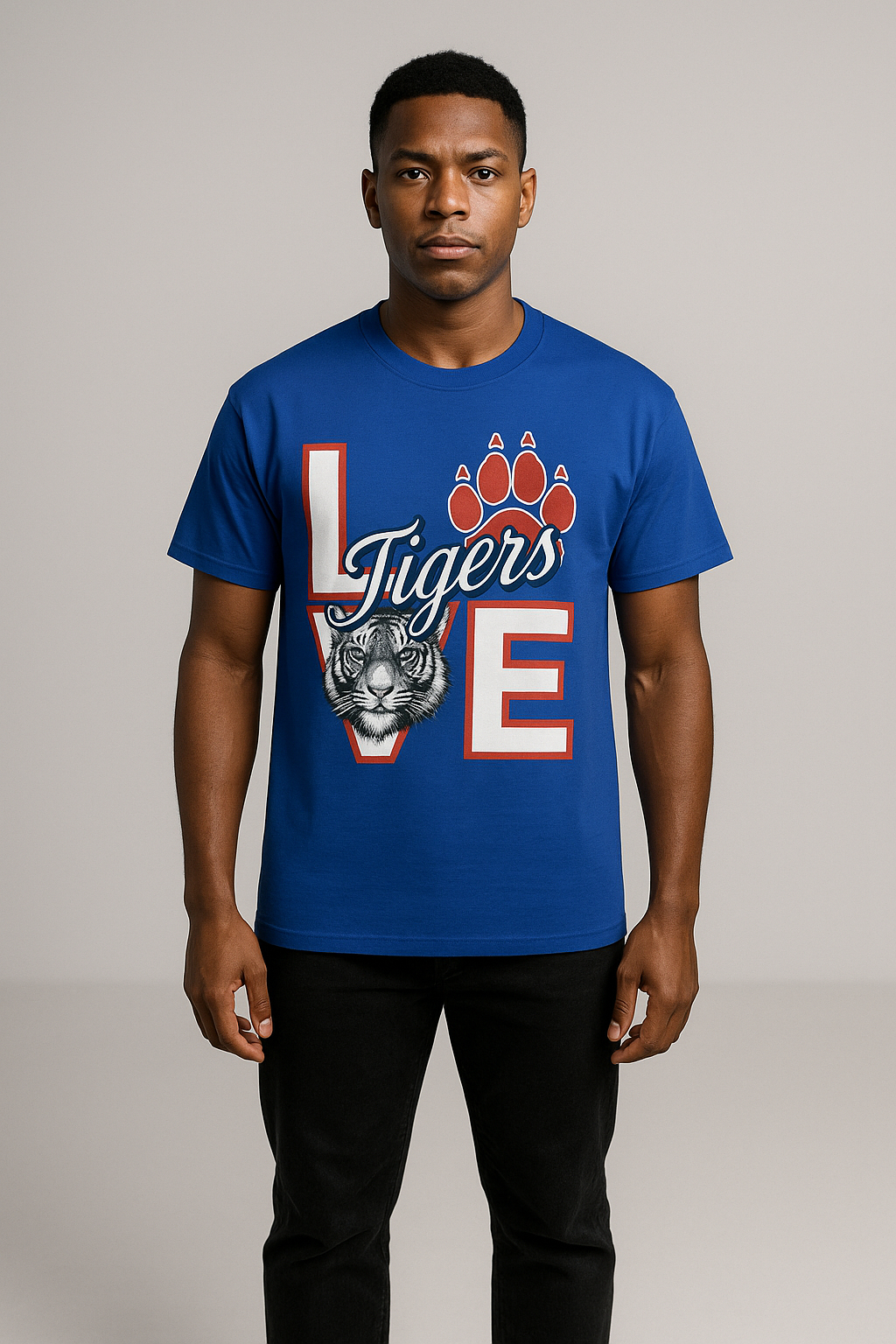 Love Tigers Varsity Men's Black Jersey Short Sleeve Tee - Thee Shirts