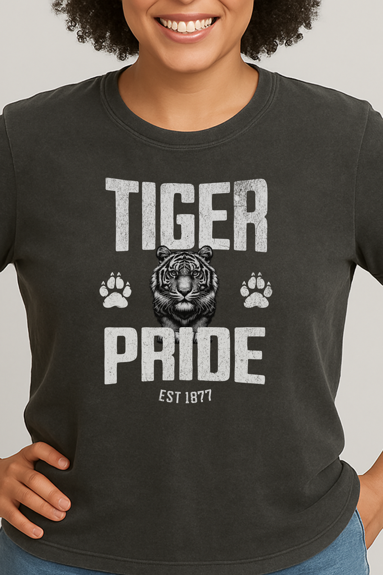 Tiger Pride Tigerhead Women's Gray Mineral Vintage T-Shirt - Thee Shirts