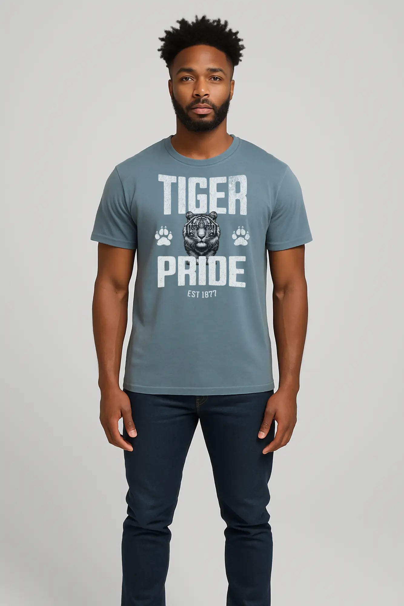 Tiger Pride Tigerhead Men's Gray Mineral Vintage T-Shirt Printify