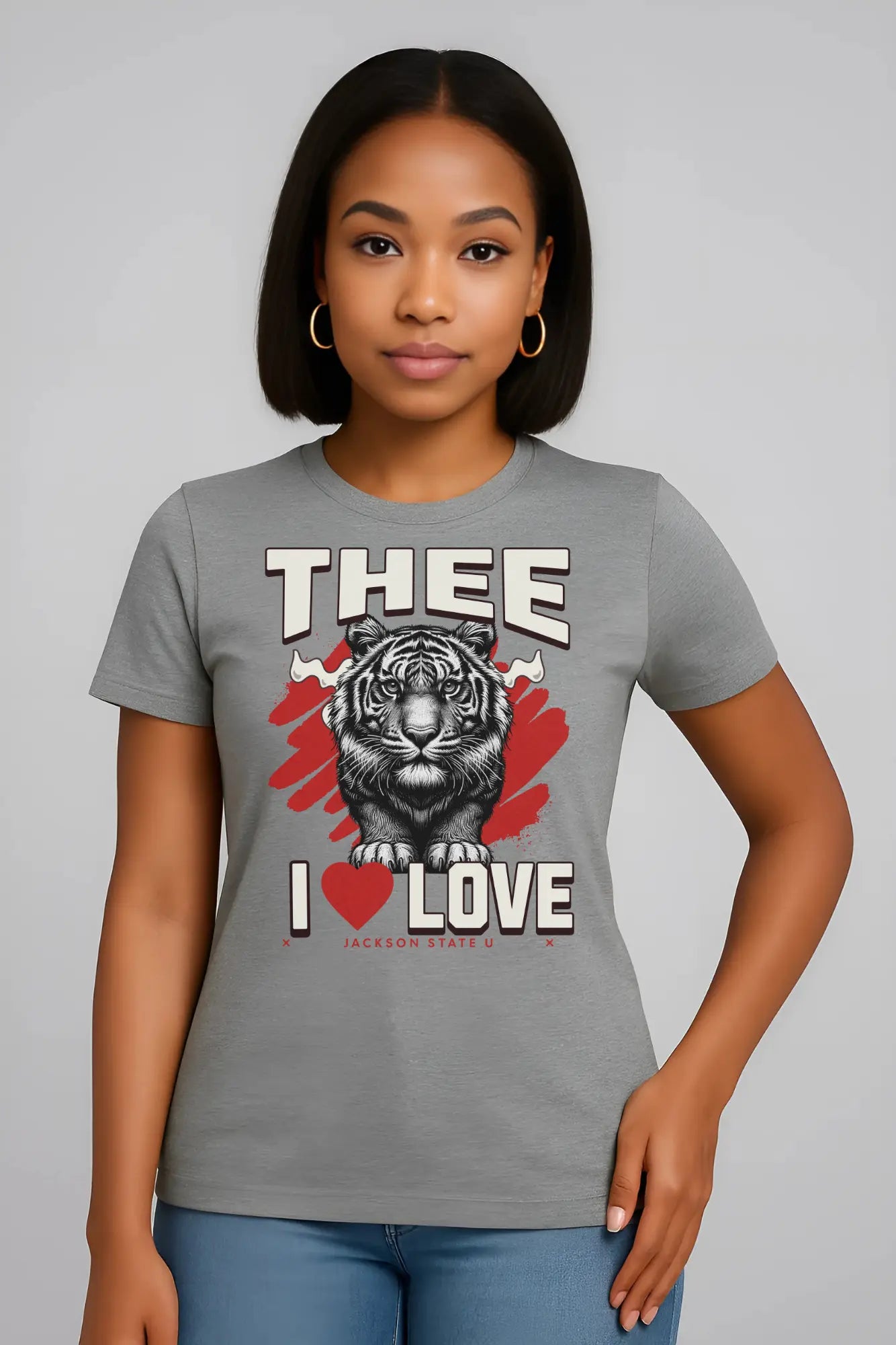 #TheeILove Jackson State U Tigerhead Women's Red Favorite Tee Printify