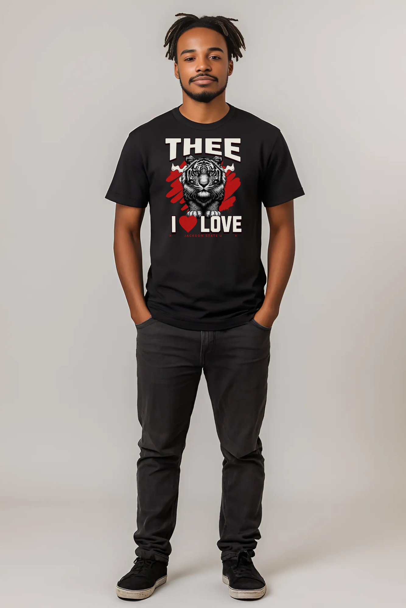 #TheeILove Jackson State U Tigerhead Men's Red Jersey Short Sleeve Tee - Thee Shirts