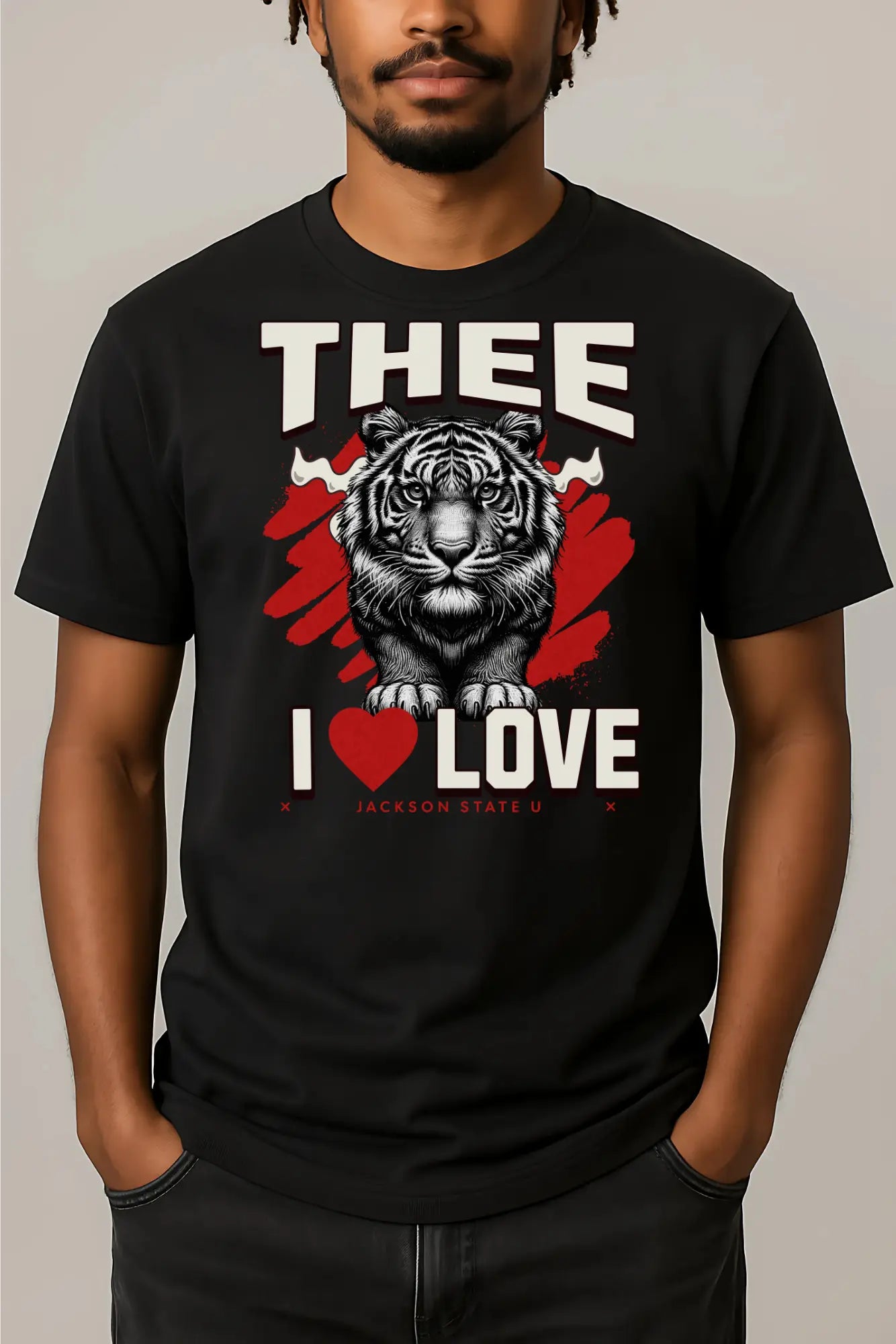 #TheeILove Jackson State U Tigerhead Men's Red Jersey Short Sleeve Tee Printify