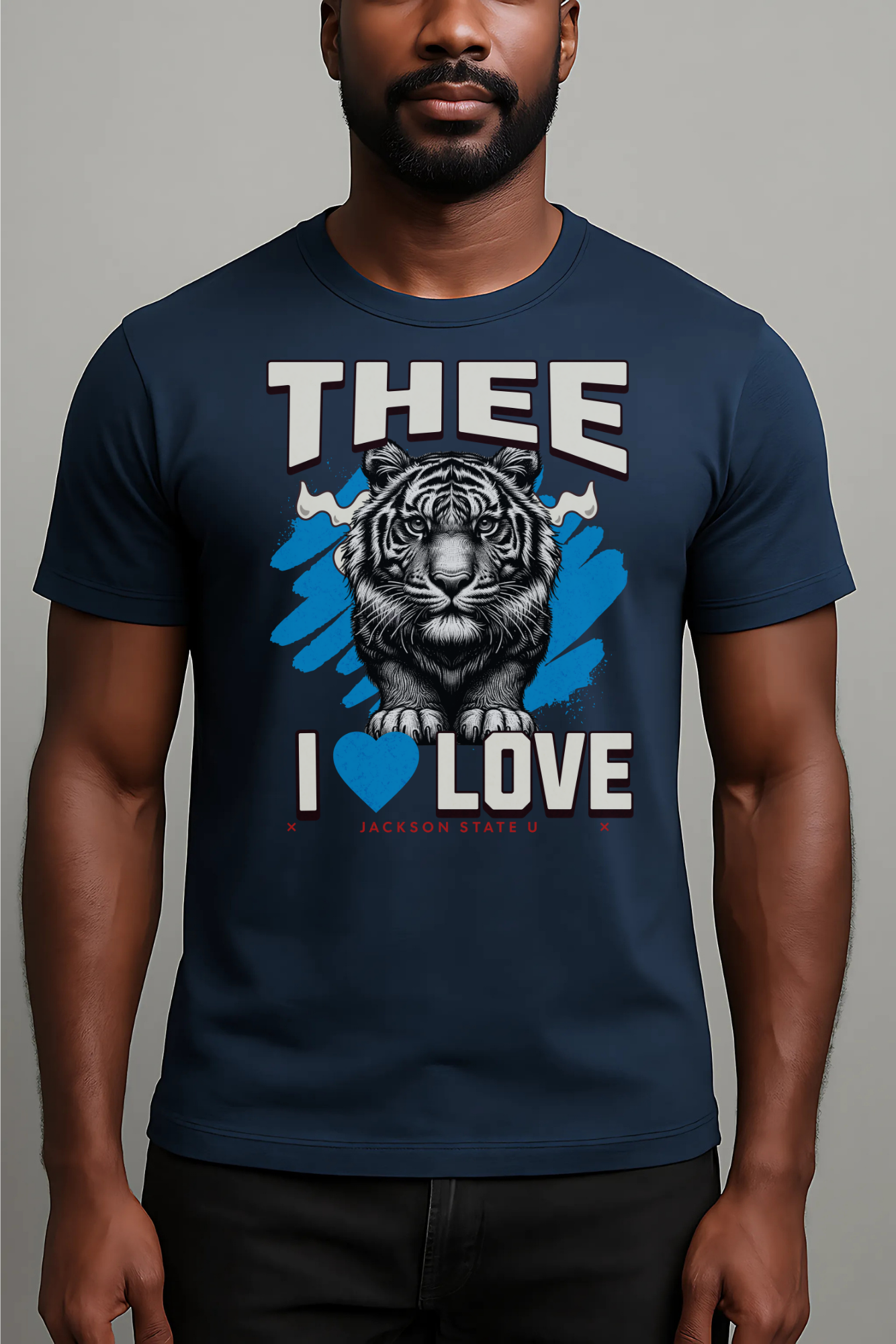 #TheeILove Jackson State U Tigerhead Men's Baby Blue Jersey Short Sleeve Tee - Thee Shirts