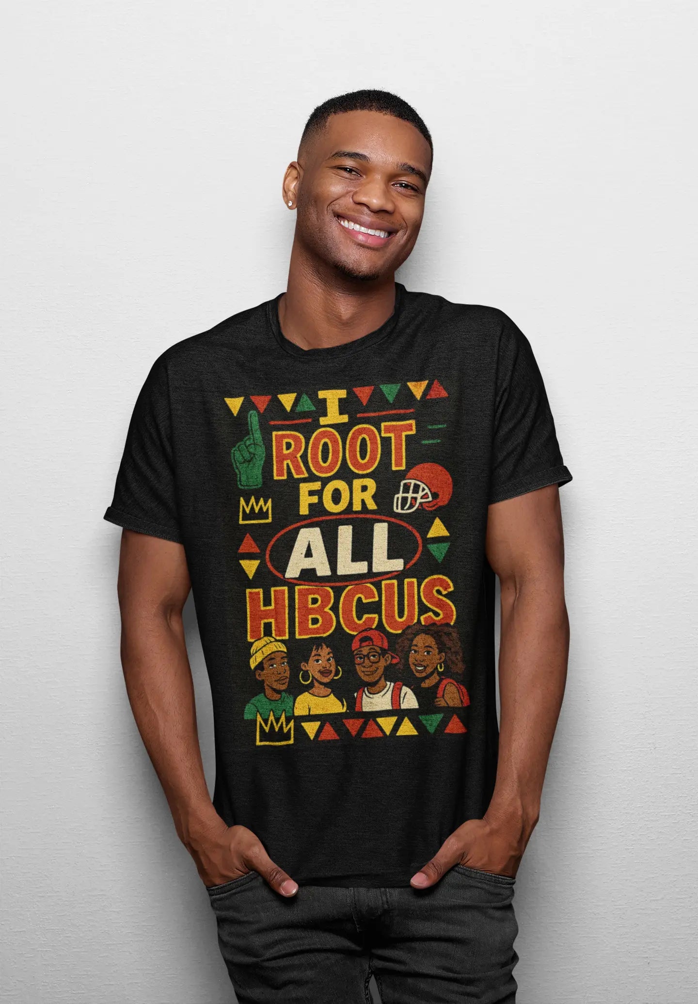 I Root for All HBCUs Illustration Black Jersey Short Sleeve Tee Printify