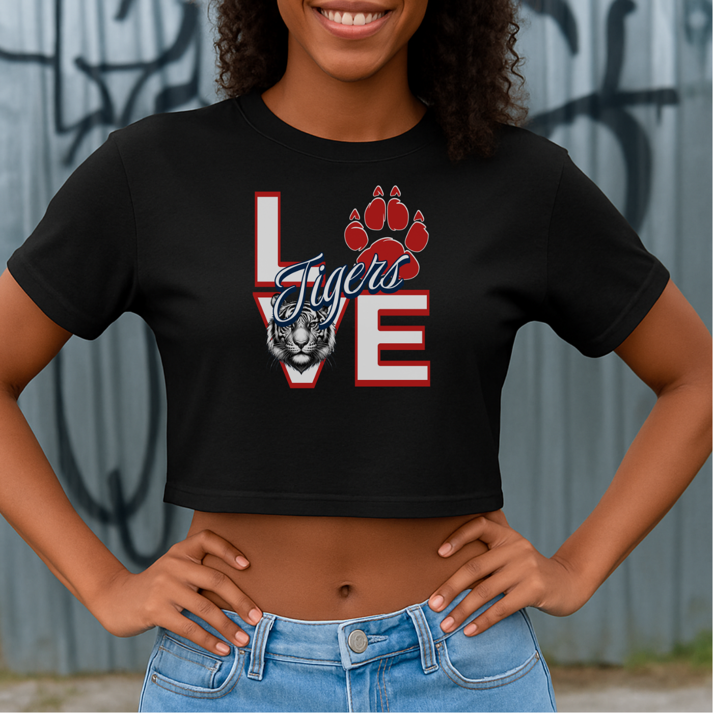 Love Tigers Black Women's Flowy Cropped Tee Printify