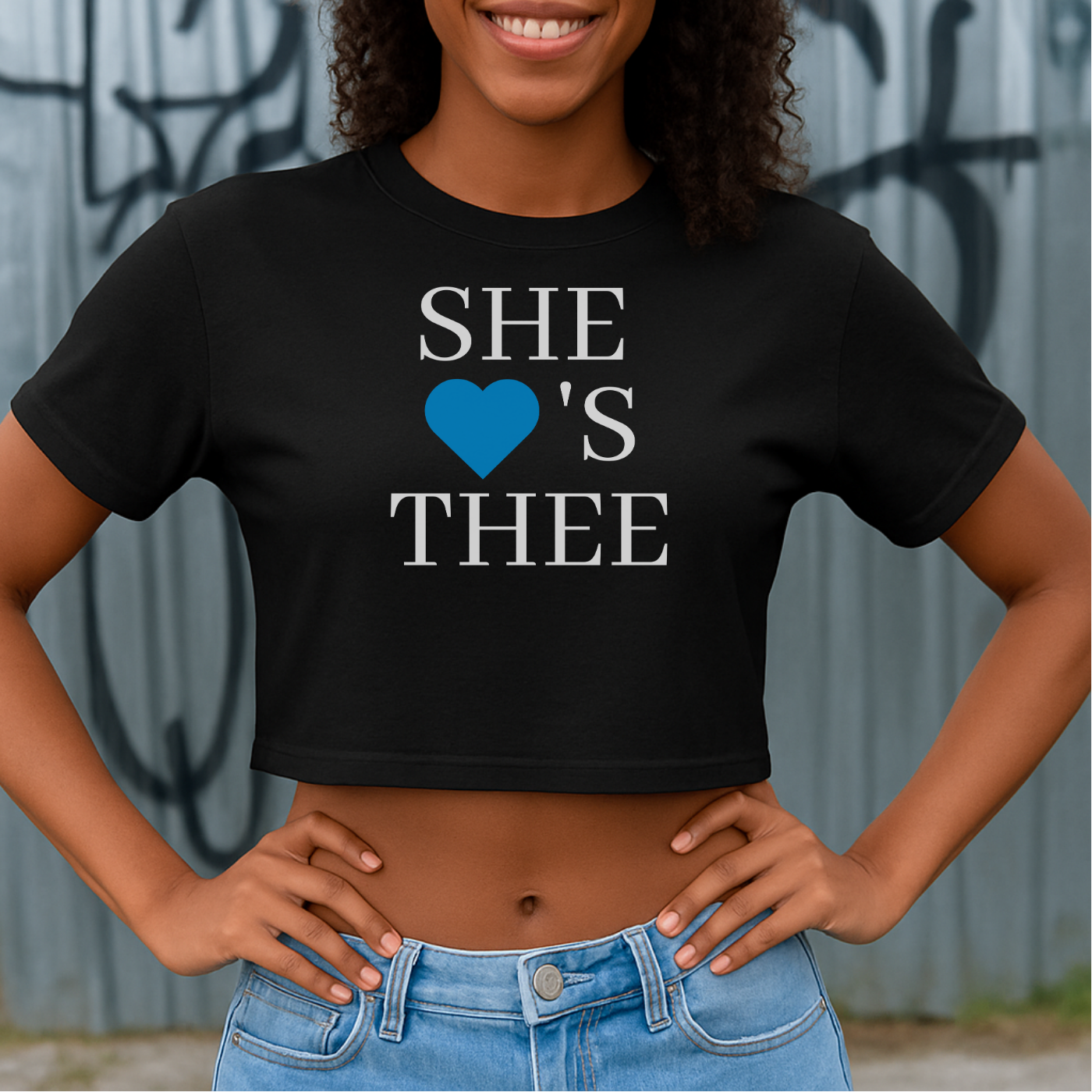She Heart's Thee White Women's Navy Cropped Tee Printify