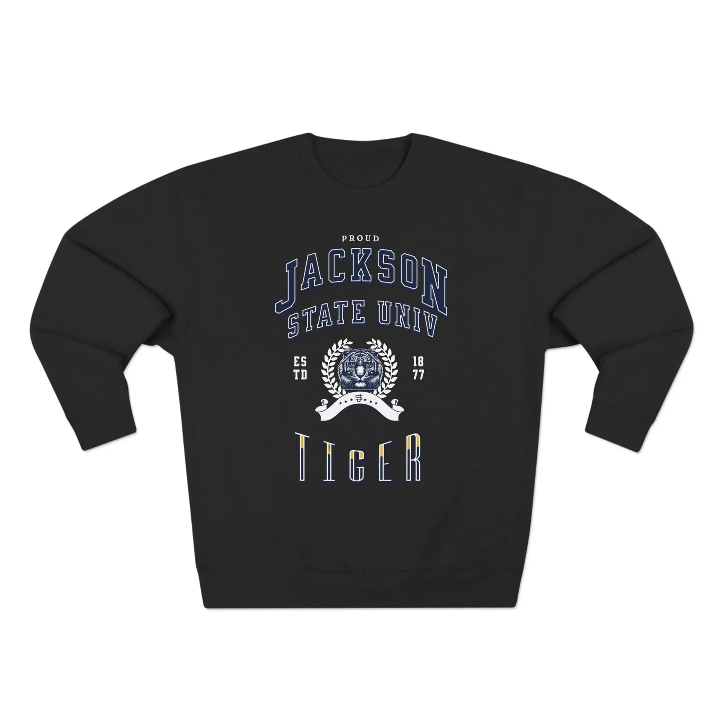 Proud Jackson State Univ Tiger Men's White Crewneck Sweatshirt Printify
