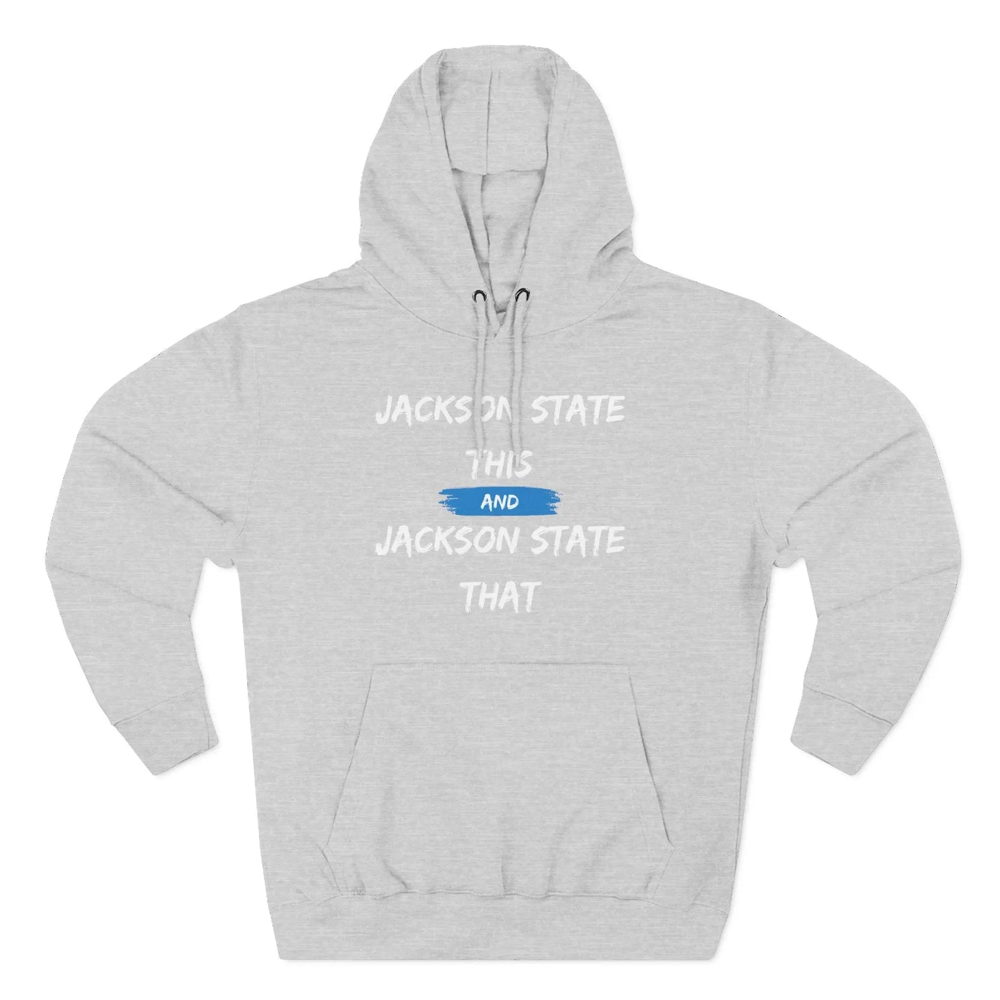 Jackson State This, Jackson State That Women's Block White Baby Blue Premium Pullover Hoodie Printify