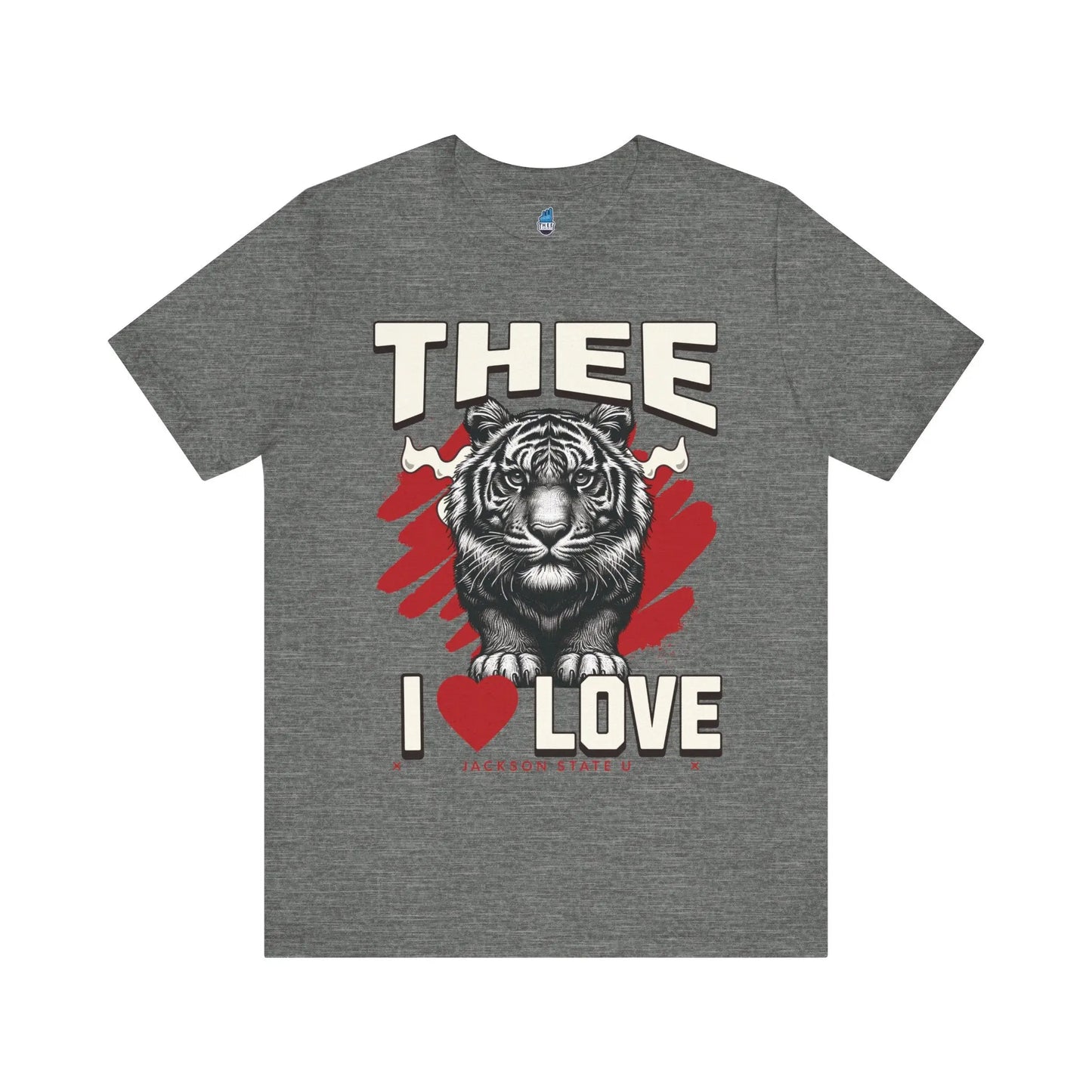 #TheeILove Jackson State U Tigerhead Men's Red Jersey Short Sleeve Tee Printify