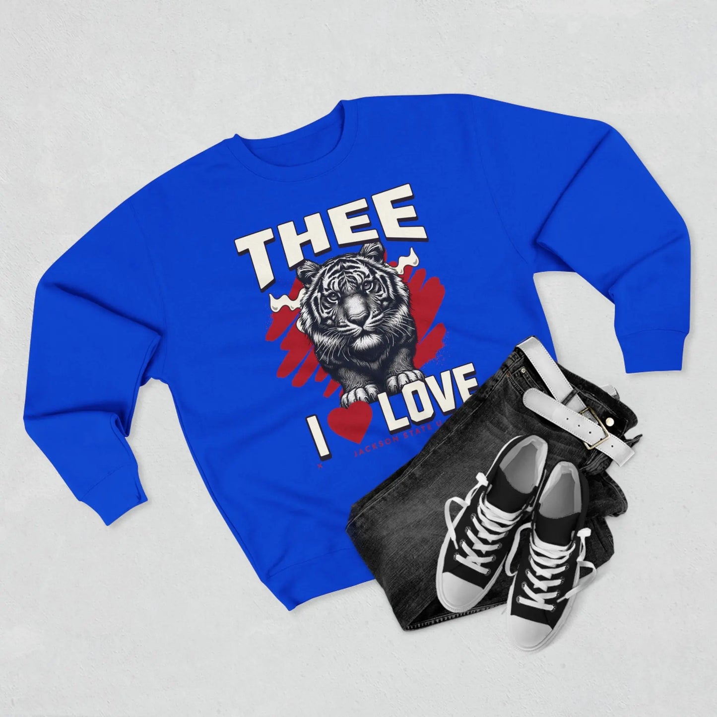 #TheeILove Jackson State U Tigerhead Men's Red Crewneck Sweatshirt Printify