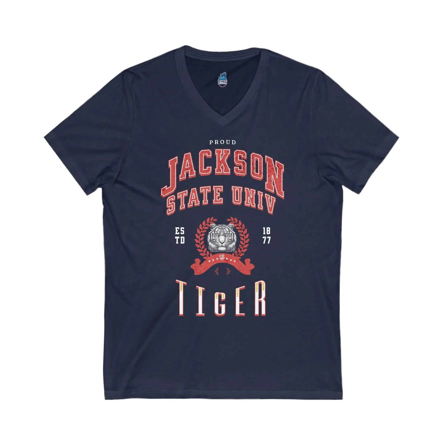 Proud Jackson State Univ Tiger Men's Red Jersey Short Sleeve V-Neck Tee Printify