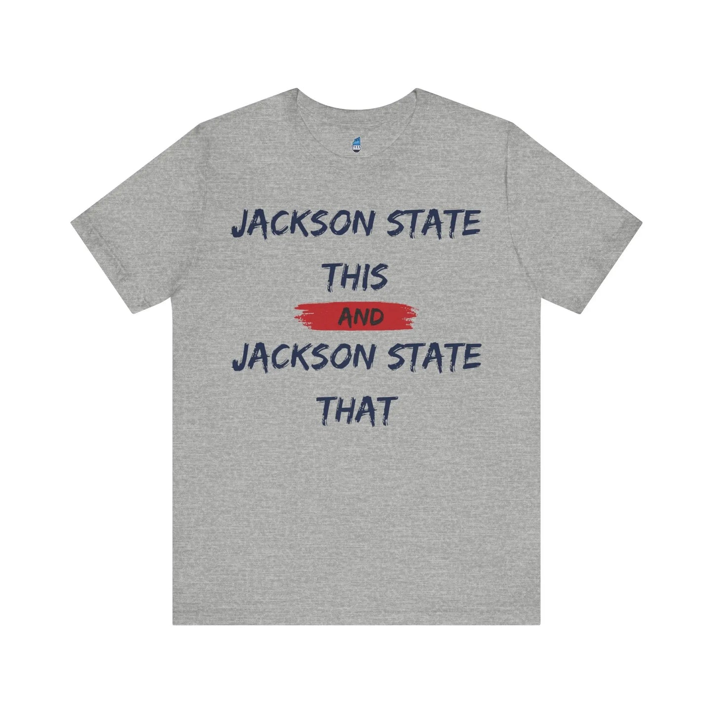 Jackson State This, Jackson State That Navy Red Block Men's Jersey Short Sleeve Tee Printify