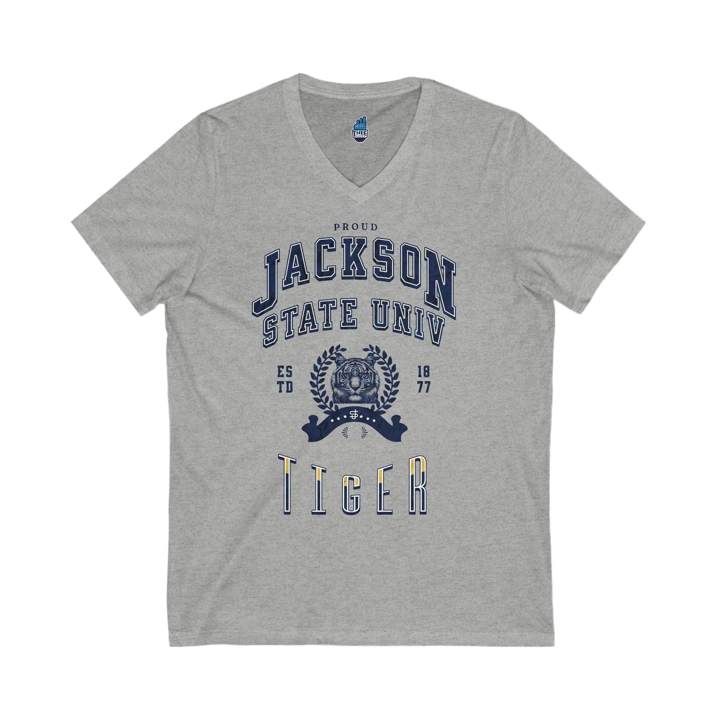 Proud Jackson State Univ Tiger Men's Navy Jersey Short Sleeve V-Neck Tee Printify