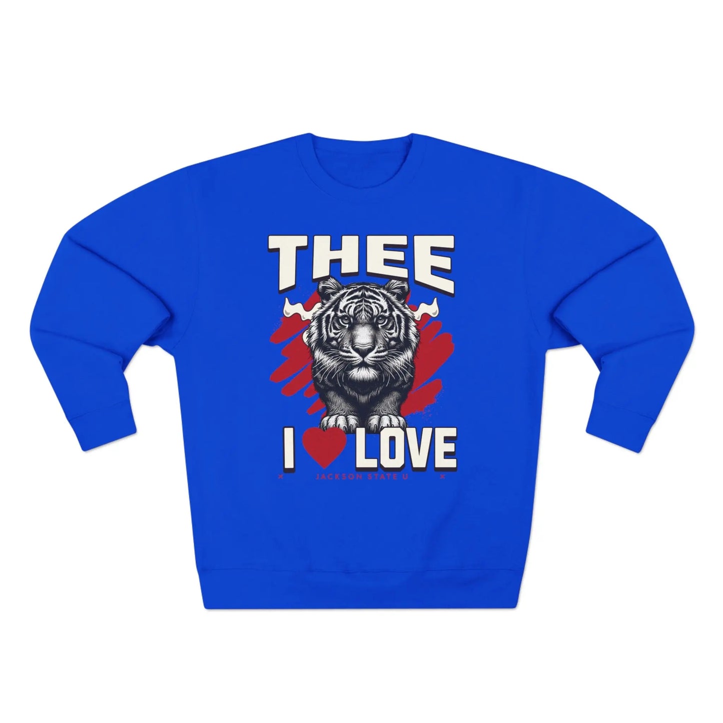 #TheeILove Jackson State U Tigerhead Men's Red Crewneck Sweatshirt Printify