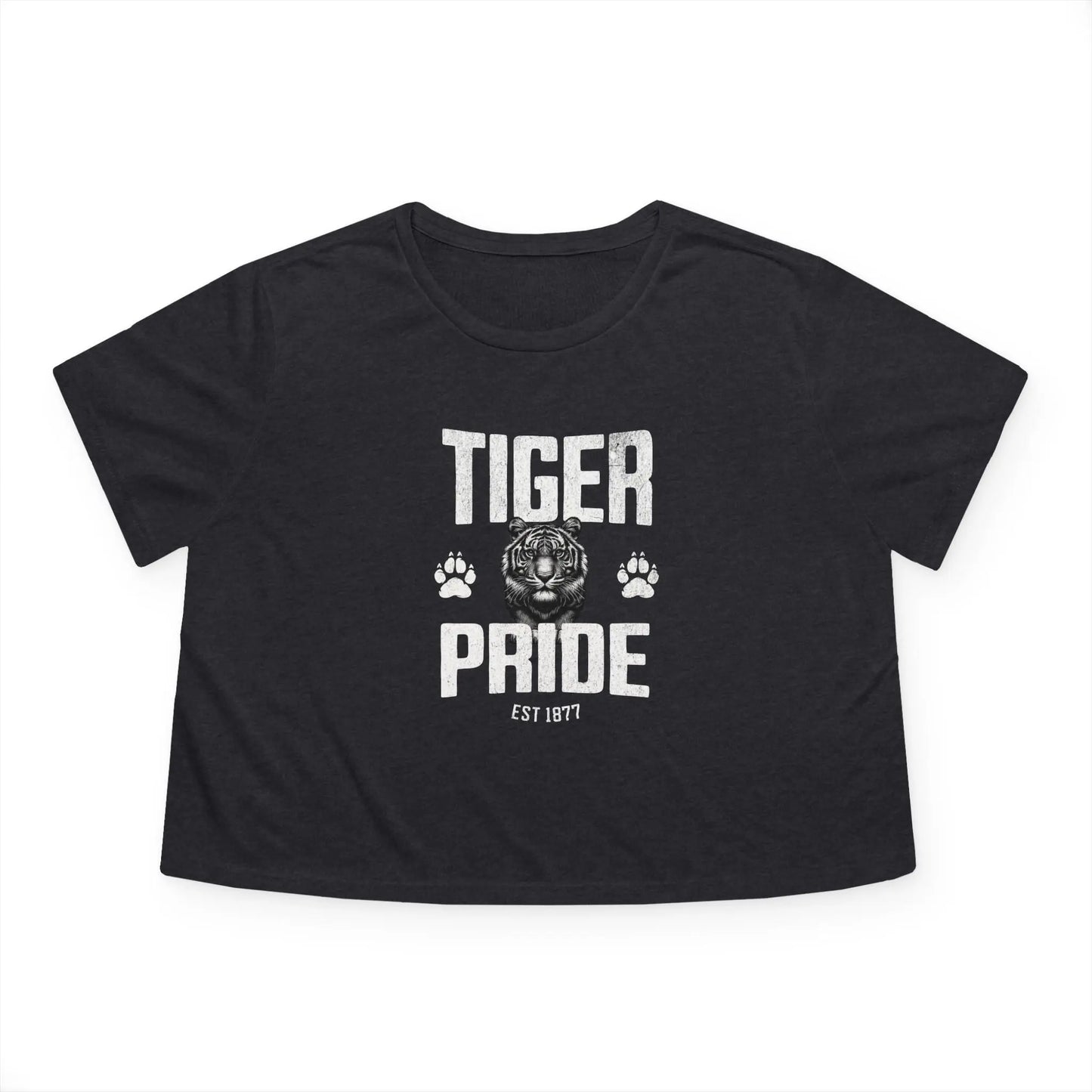 Tiger Pride Tigerhead White Women's Flowy Cropped Tee Printify