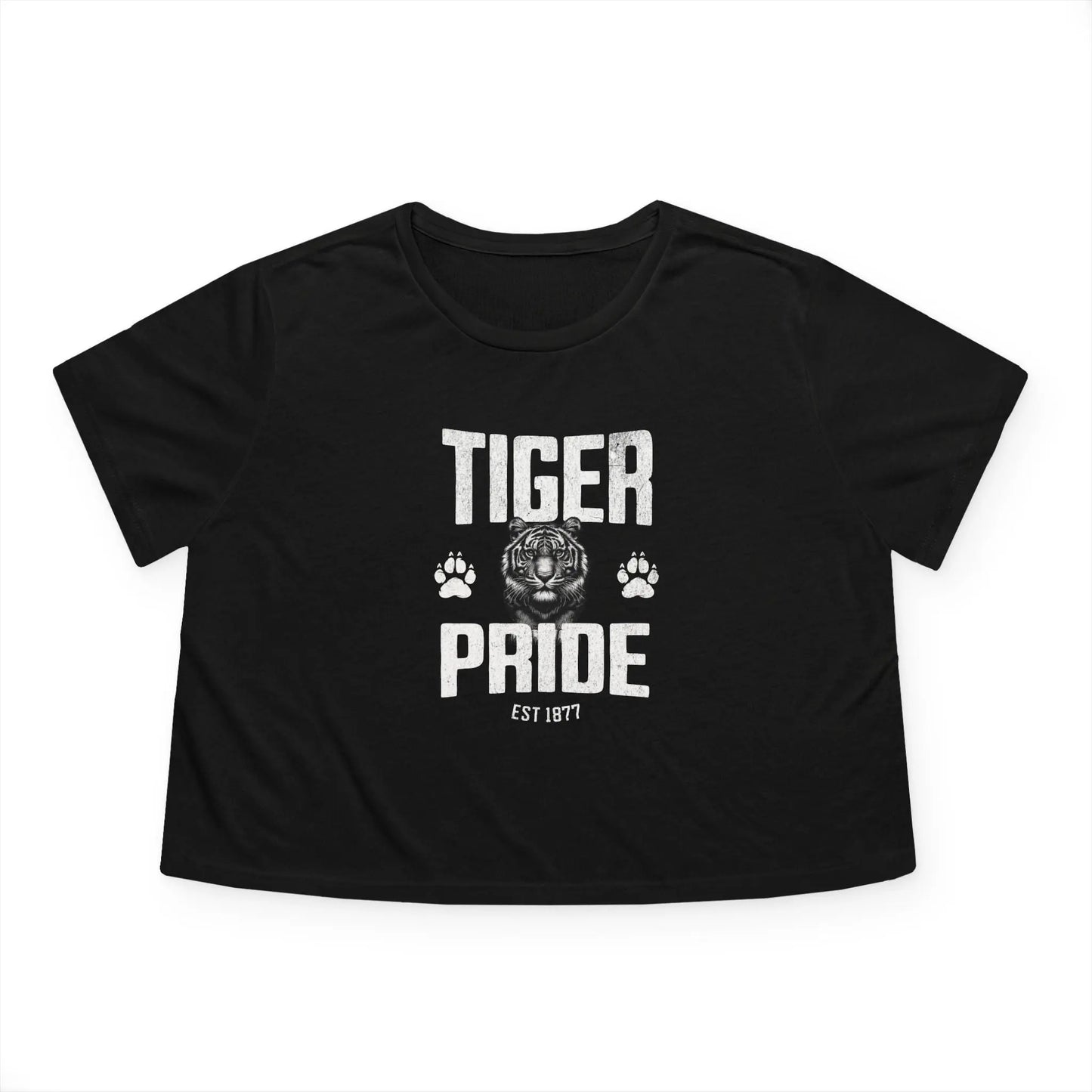 Tiger Pride Tigerhead White Women's Flowy Cropped Tee Printify