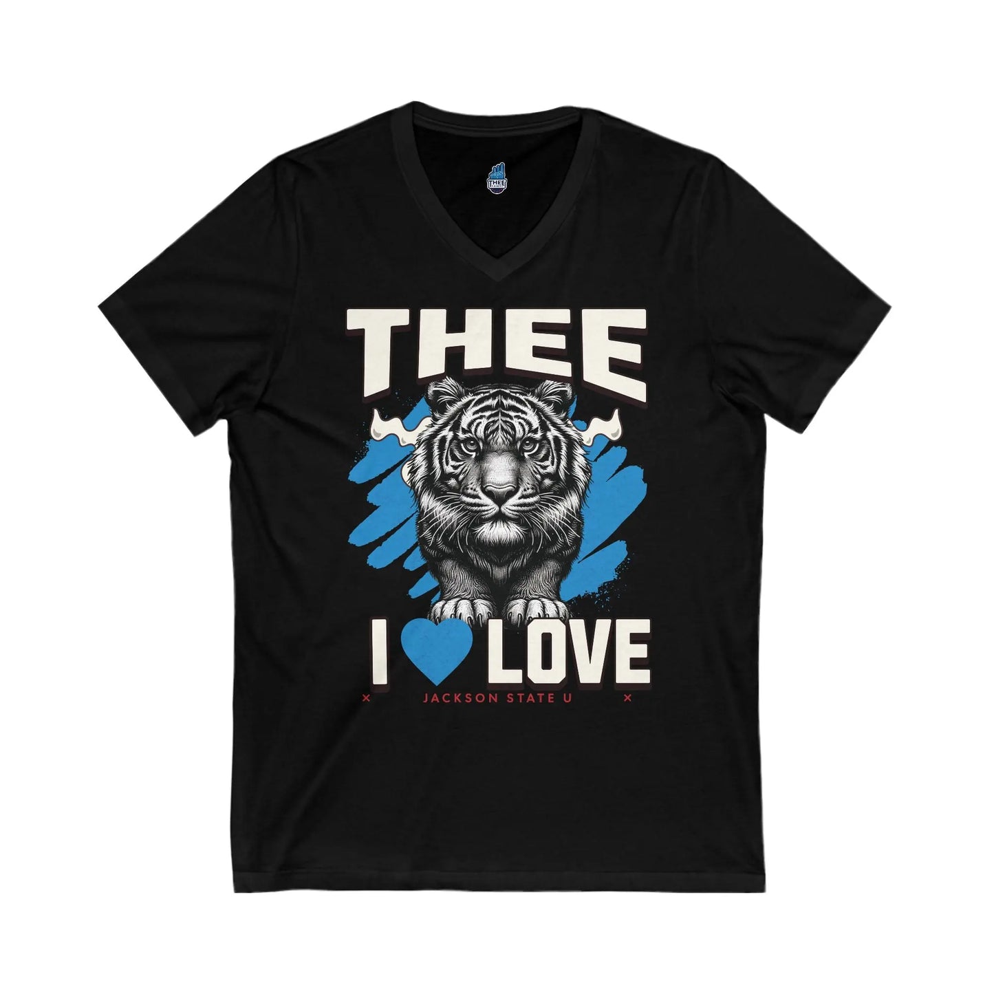 #TheeILove Jackson State U Tigerhead Men's Baby Blue Jersey Short Sleeve V-Neck Tee Printify