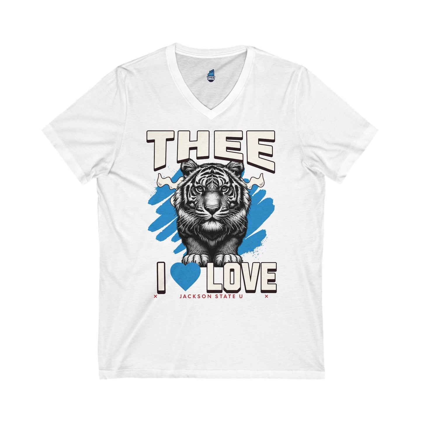 #TheeILove Jackson State U Tigerhead Men's Baby Blue Jersey Short Sleeve V-Neck Tee - Thee Shirts