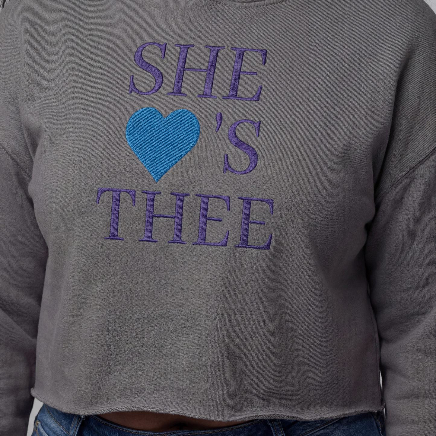 She Loves Thee Navy Embroidered Womens Cropped Top Hoodie Thee Shirts