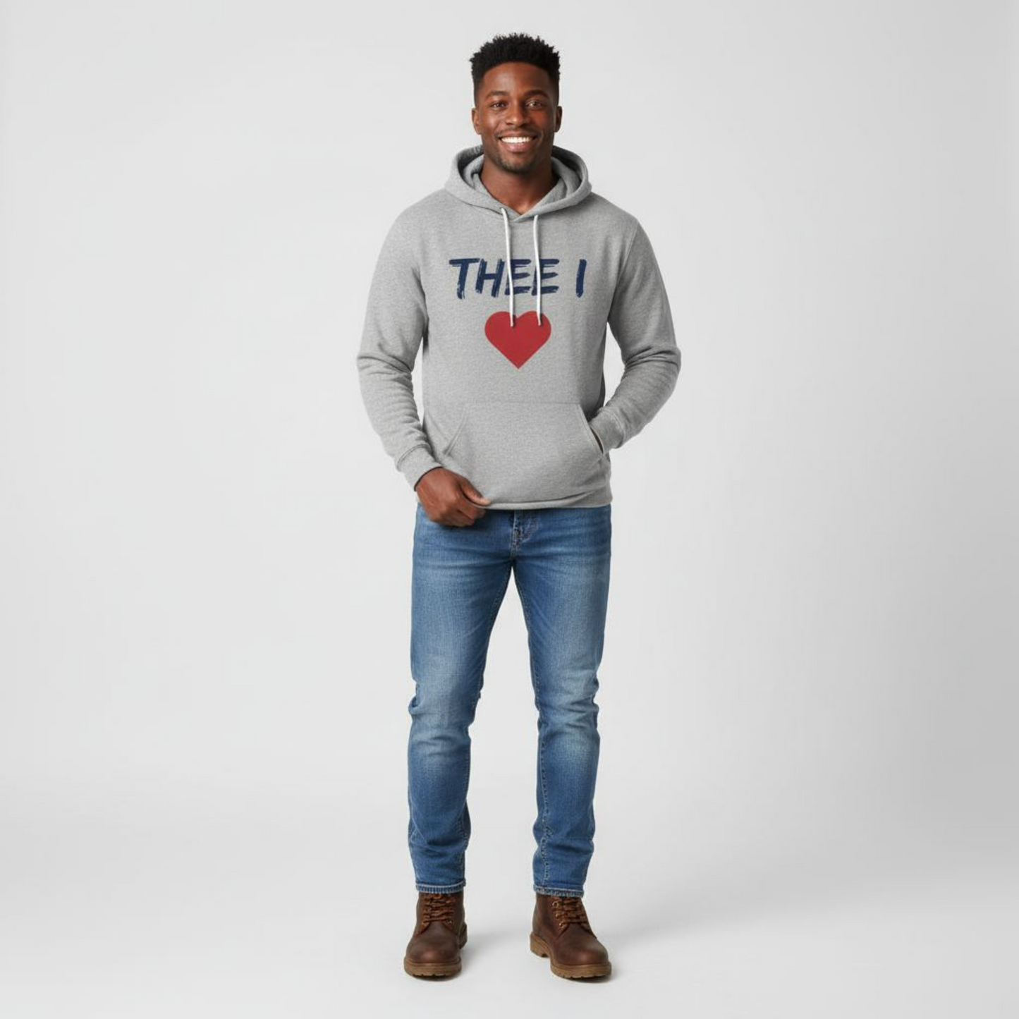 Thee I Heart Men's Block Navy Fleece Pullover Hoodie Printify