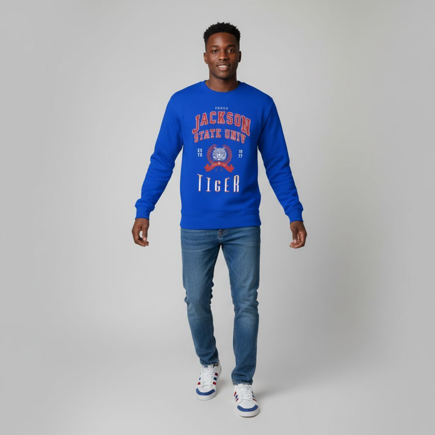 Proud Jackson State Univ Tiger Men's Red Crewneck Sweatshirt Printify