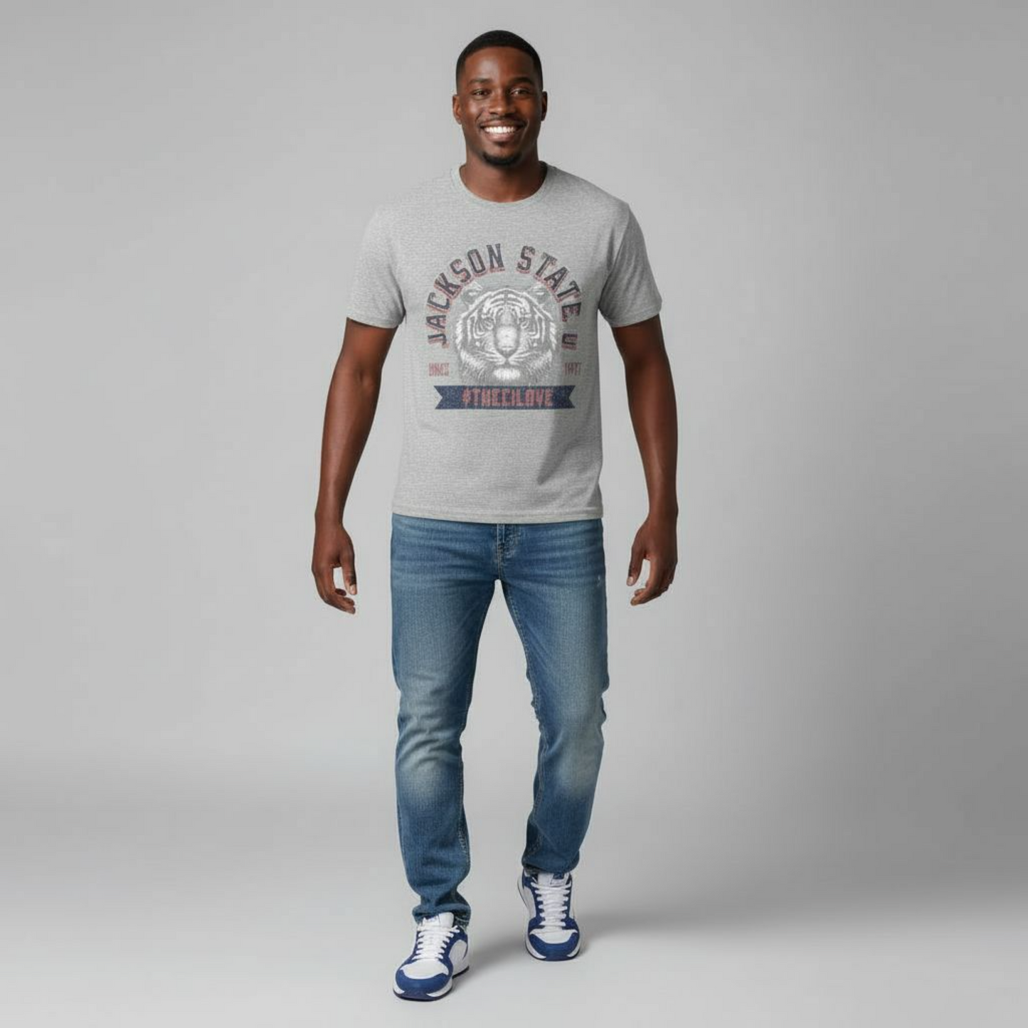 Jackson State Univ #TheeILove Men's Red Jersey Short Sleeve Tee Printify