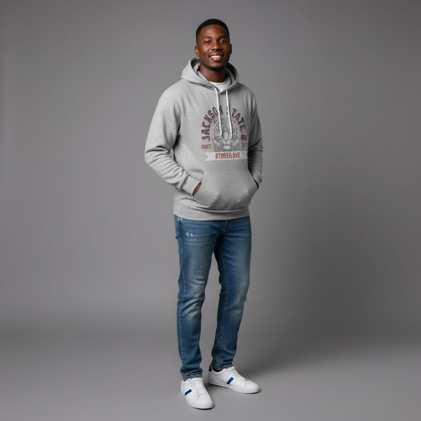 Jackson State Univ #TheeILove Men's White Fleece Pullover Hoodie Printify