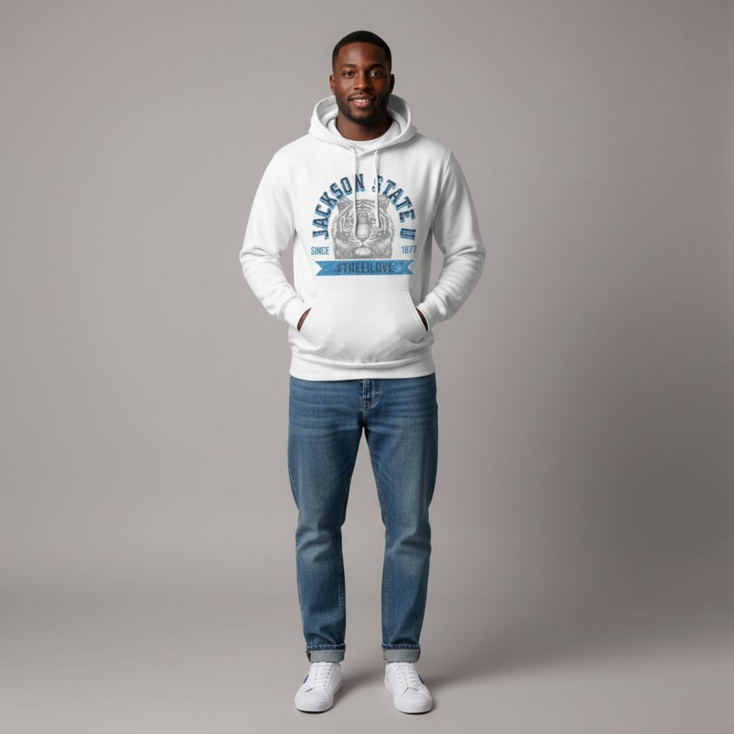 Jackson State Univ #TheeILove Men's Baby Blue Fleece Pullover Hoodie Printify