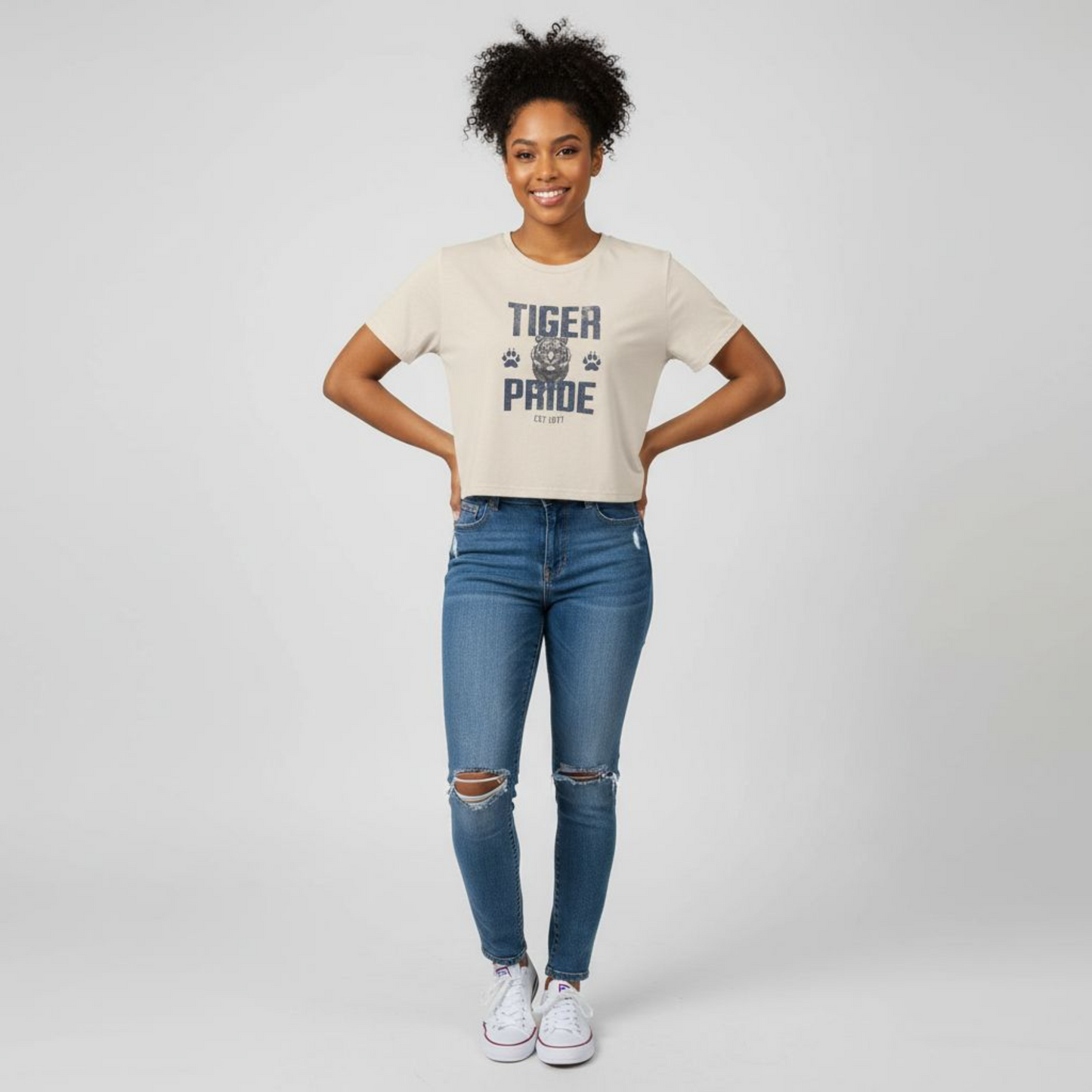Tiger Pride Tigerhead Navy Women's Flowy Cropped Tee Printify