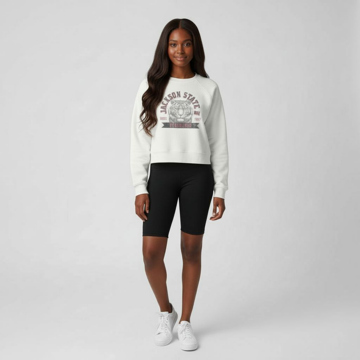 Jackson State Univ #TheeILove Women's Navy Cropped Fleece Pullover Printify