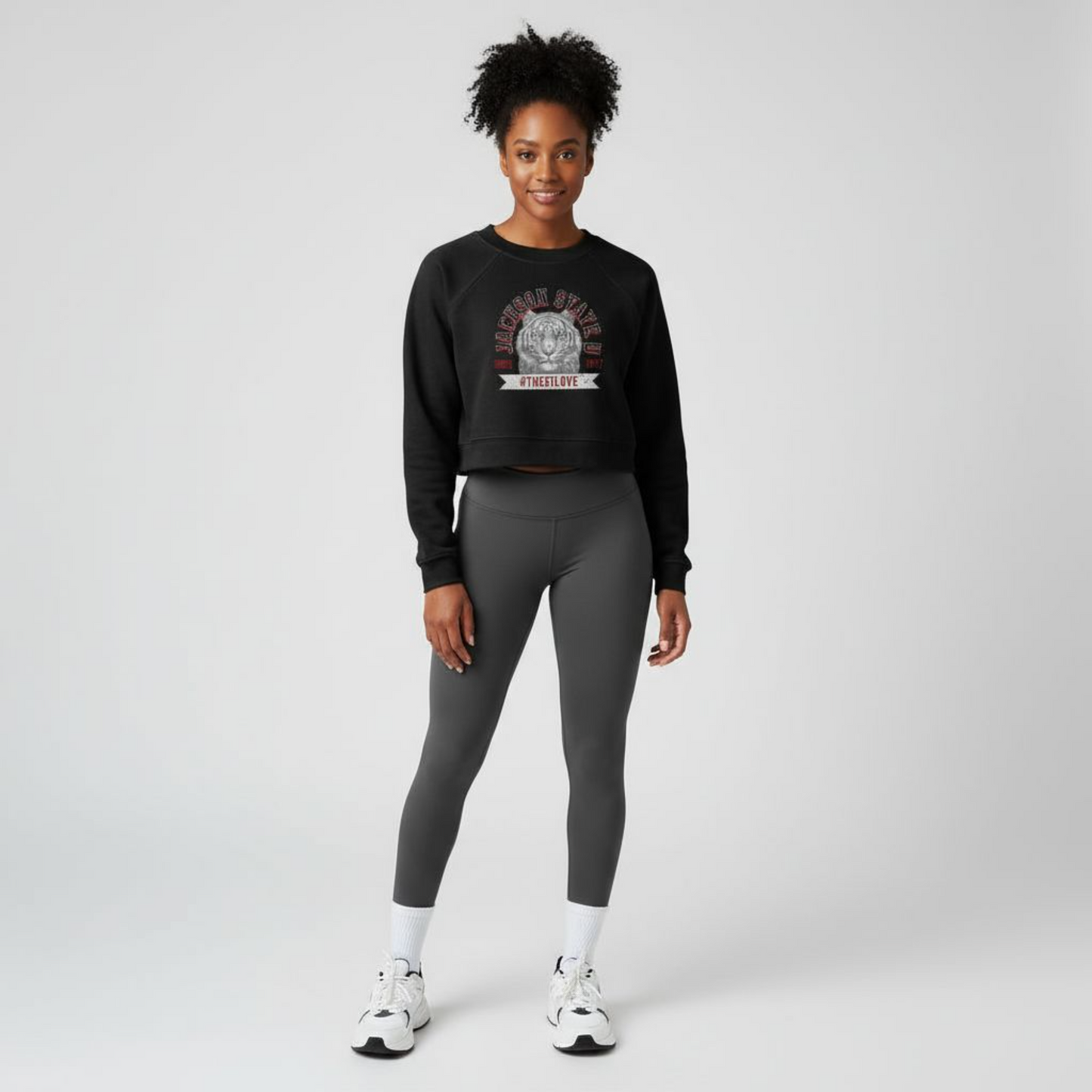 Jackson State Univ #TheeILove Women's White Cropped Fleece Pullover Printify