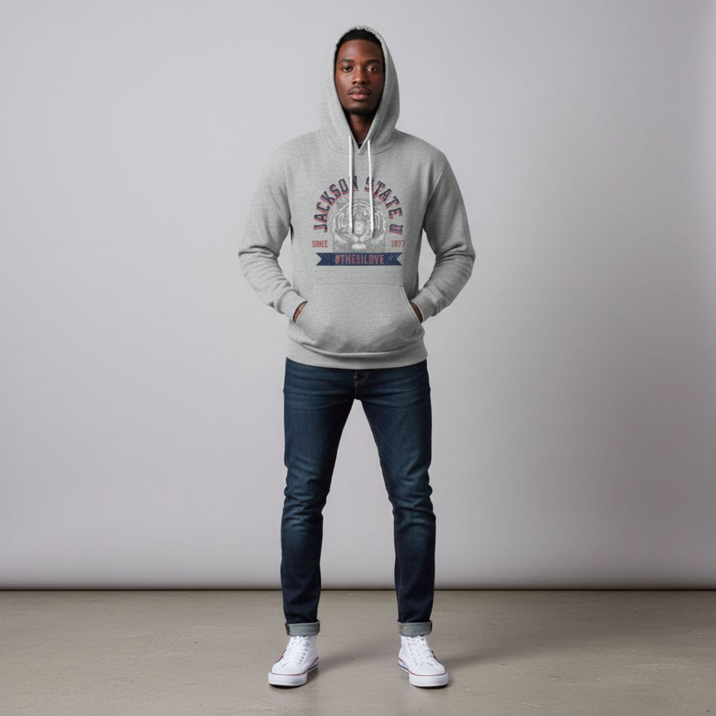 Jackson State Univ #TheeILove Men's Navy Fleece Pullover Hoodie Printify