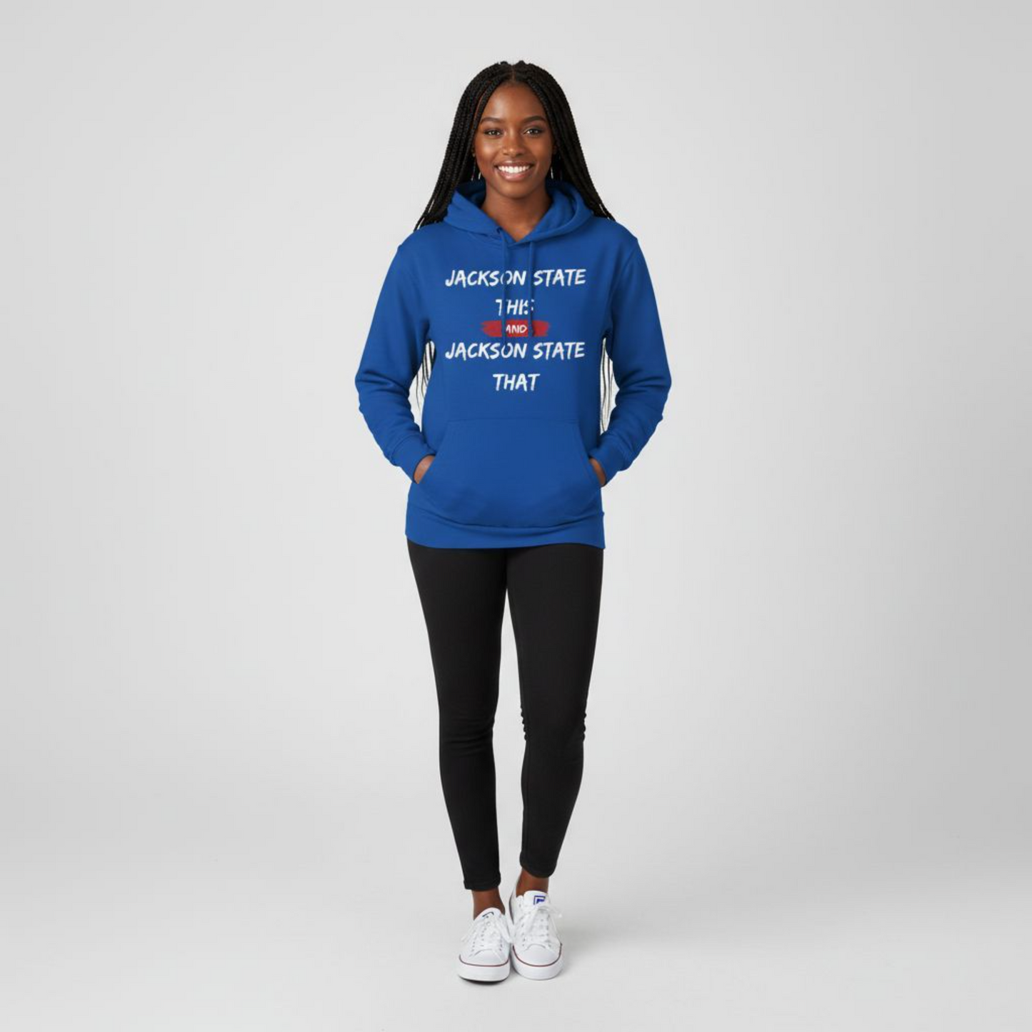 Jackson State This, Jackson State That Women's Block White Red Premium Pullover Hoodie Printify